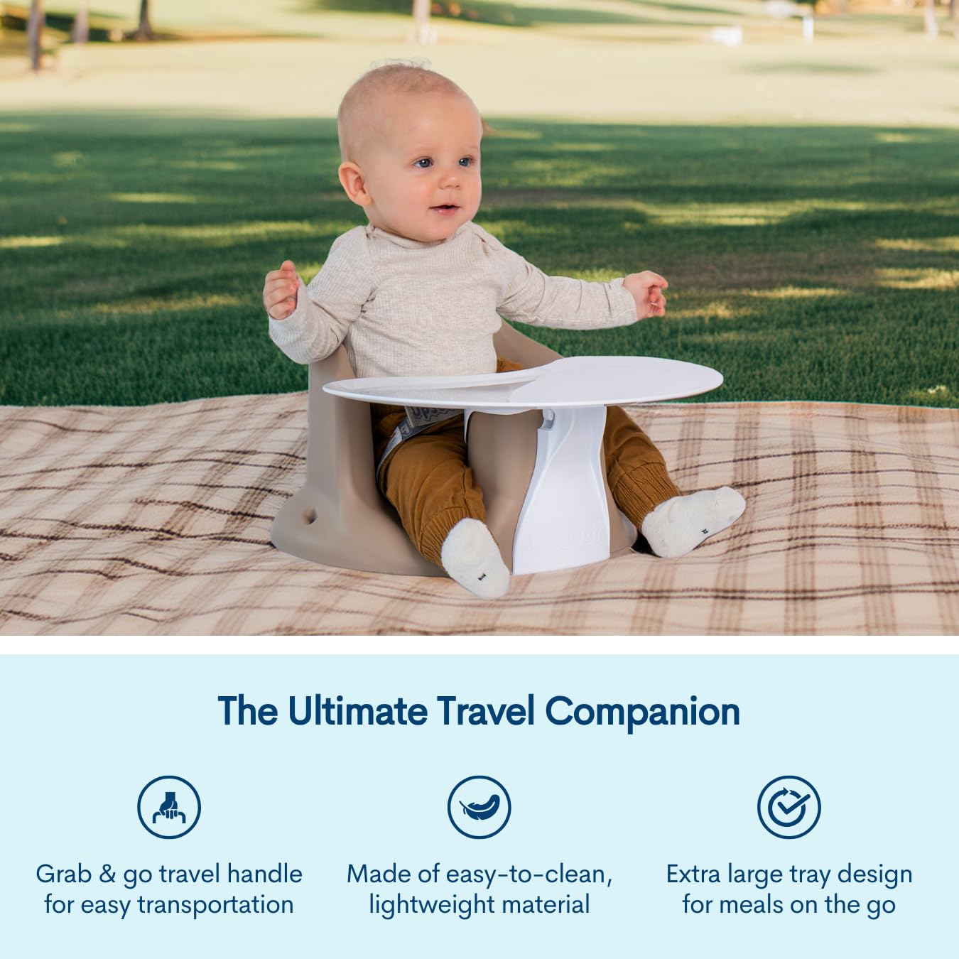 Upseat – The Original Ergonomic Baby Floor & Booster Seat with Tray, Developed with Physical Therapists for Upright Posture & Healthy Hip Development, 4–24 Months, Extra-Large Tray (Taupe)