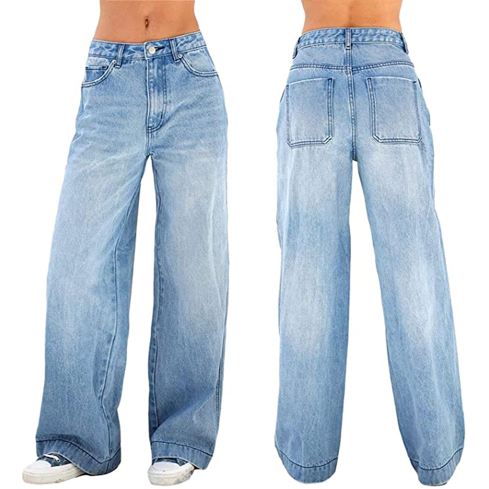 Donne Gamba Larga Jeans Gotico Baggy Denim Pantaloni a Vita Alta Punk Sciolti Pantaloni Diritti e Ragazza Streetwear