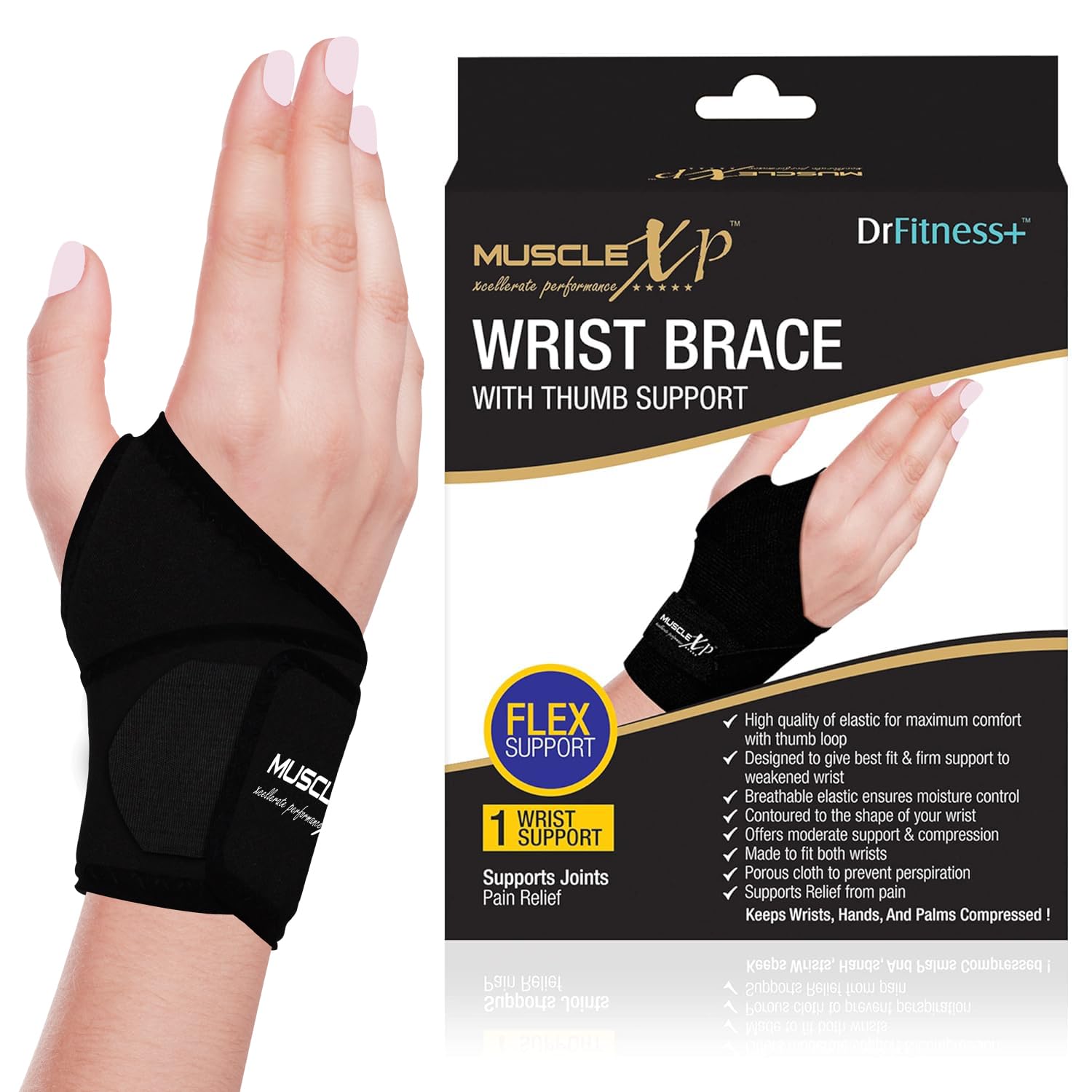 MuscleXP DrFitness+ Wrist Brace with Thumb Support For Men & Women, Gym & Workout, Sports Injury & Wrist Pain, Hands & Palms Compression (1Pc) (B09T68RJZ2) Amazon Price History, Amazon Price Tracker