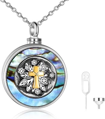 Cross Urn Necklace for Men and Women 925 Sterling Silver White Gold Plated Cross Cremation Jewelry Long Necklace for Men/Boy Dainty 22 Inch Memorial Gift for Friend/Father