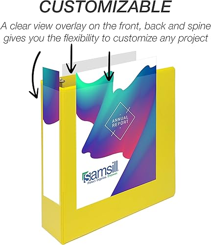 Vista 199 de Samsill Carpeta duradera de 1.5 pulgadas, fabricada en los Estados Unidos, carpeta de anillos en D, carpeta transparente personalizable, surtido