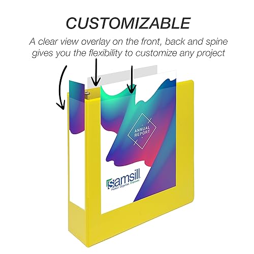 Vista 216 de Samsill Carpeta duradera de 1.5 pulgadas, fabricada en los Estados Unidos, carpeta de anillos en D, carpeta transparente personalizable, color Negro