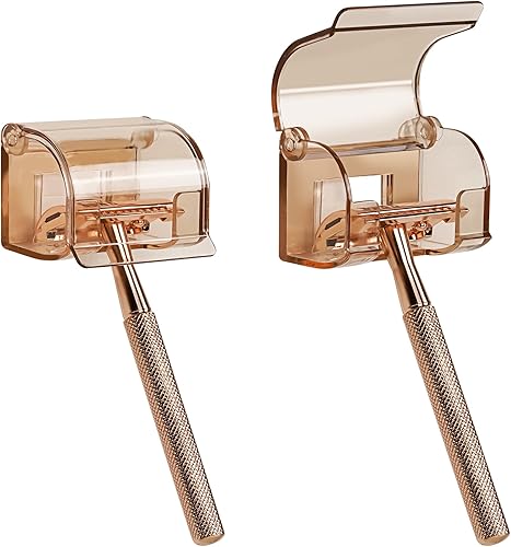 Miniatura 11 de Paquete de 2 soportes acrílicos para maquinilla de afeitar con cubierta para ducha, organizador de afeitadora montado en la pared con ventosa