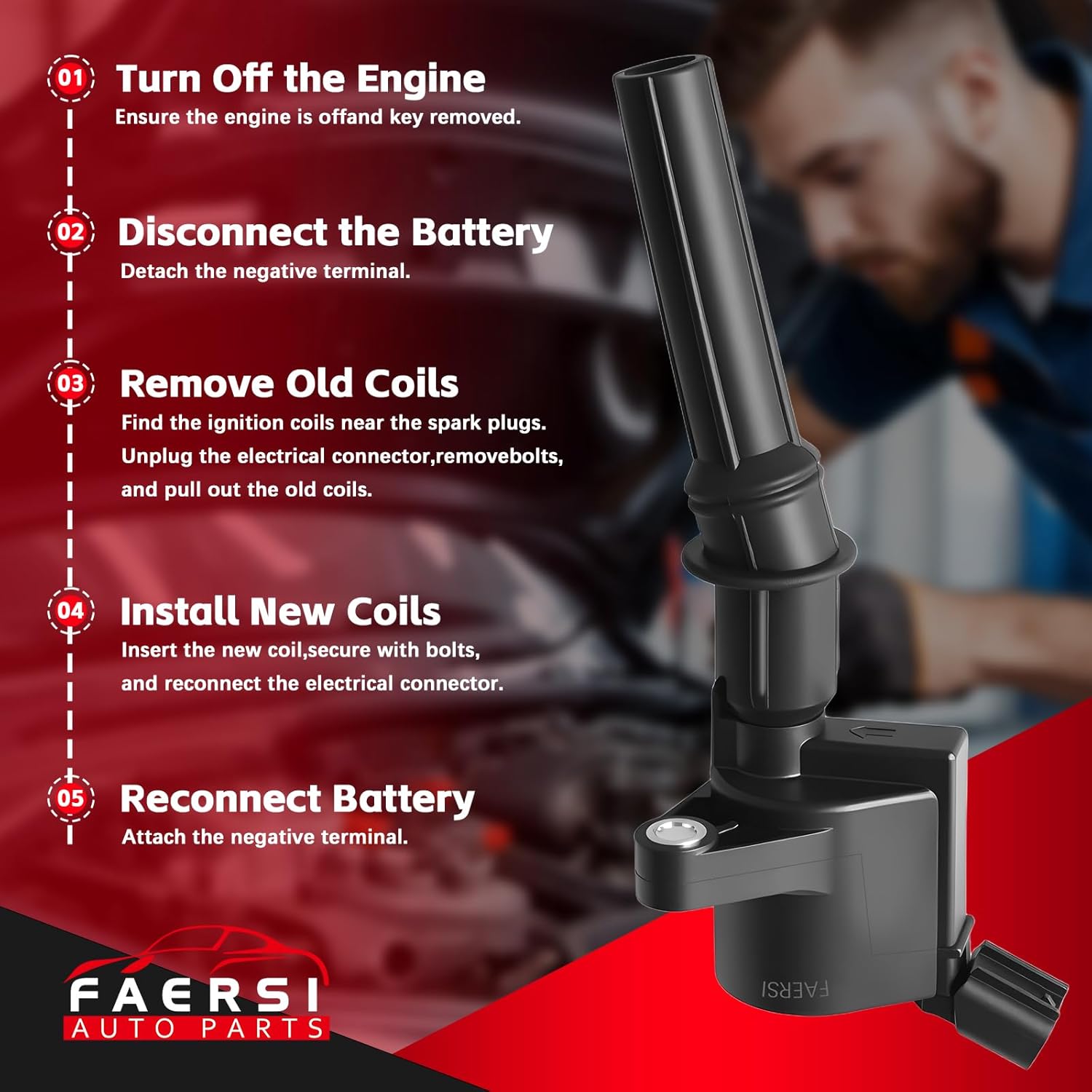 FAERSI Set of 8 Ignition Coil Pack DG508 Compatible with Ford 5.4L V8 DG472 DG457 DG491 Crown Victoria Expedition F-150 F-250 Mustang Lincoln Mercury Explorer 1998-2008 (8PCS Ignition Coil)