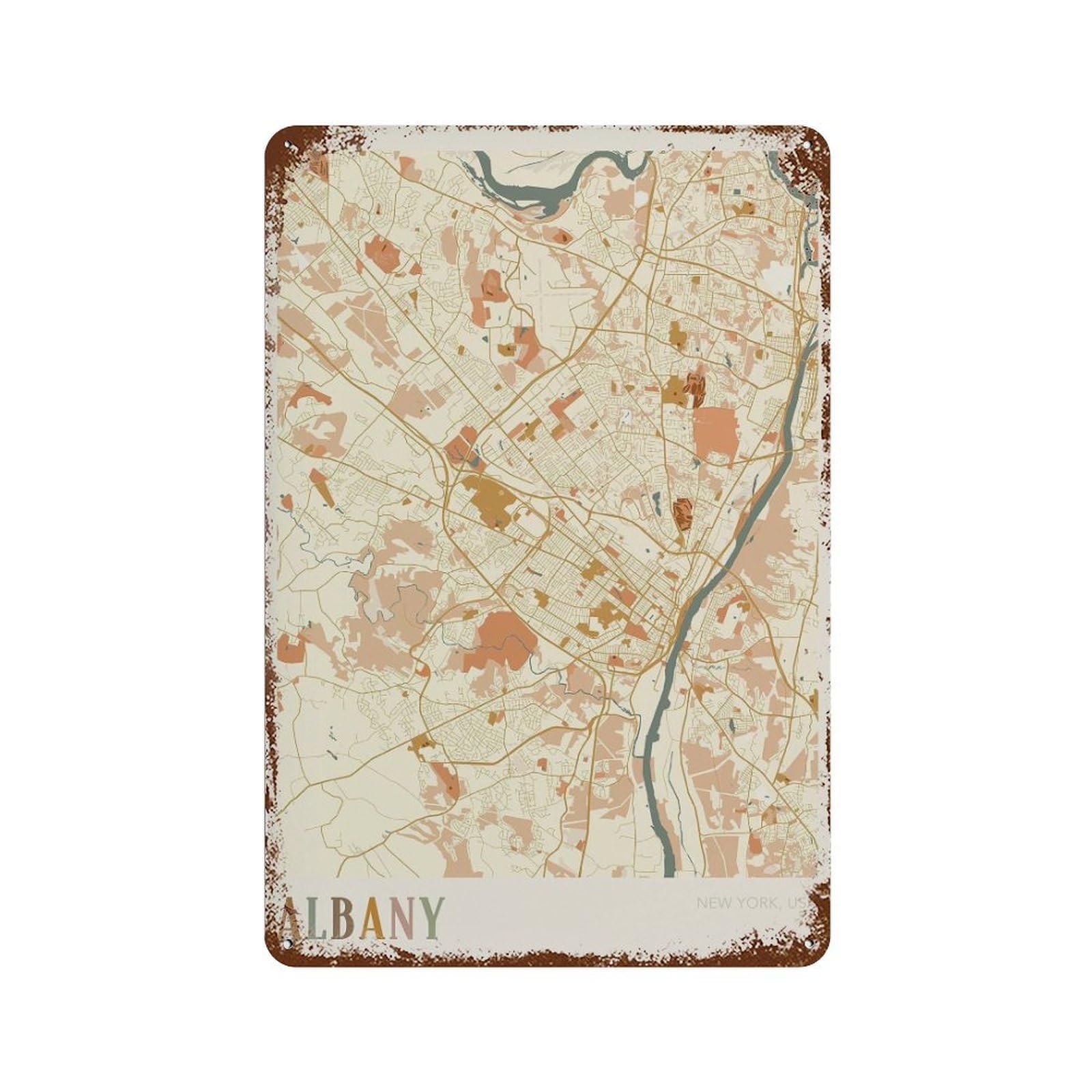 xiaoxiaoshen Albany Map New York Travel Gift Boho (2) Wall Decor Art Metal Tin Poster Modern Home Decor Art Home Bar Shop Decorations Vintage Sign 30x20cm
