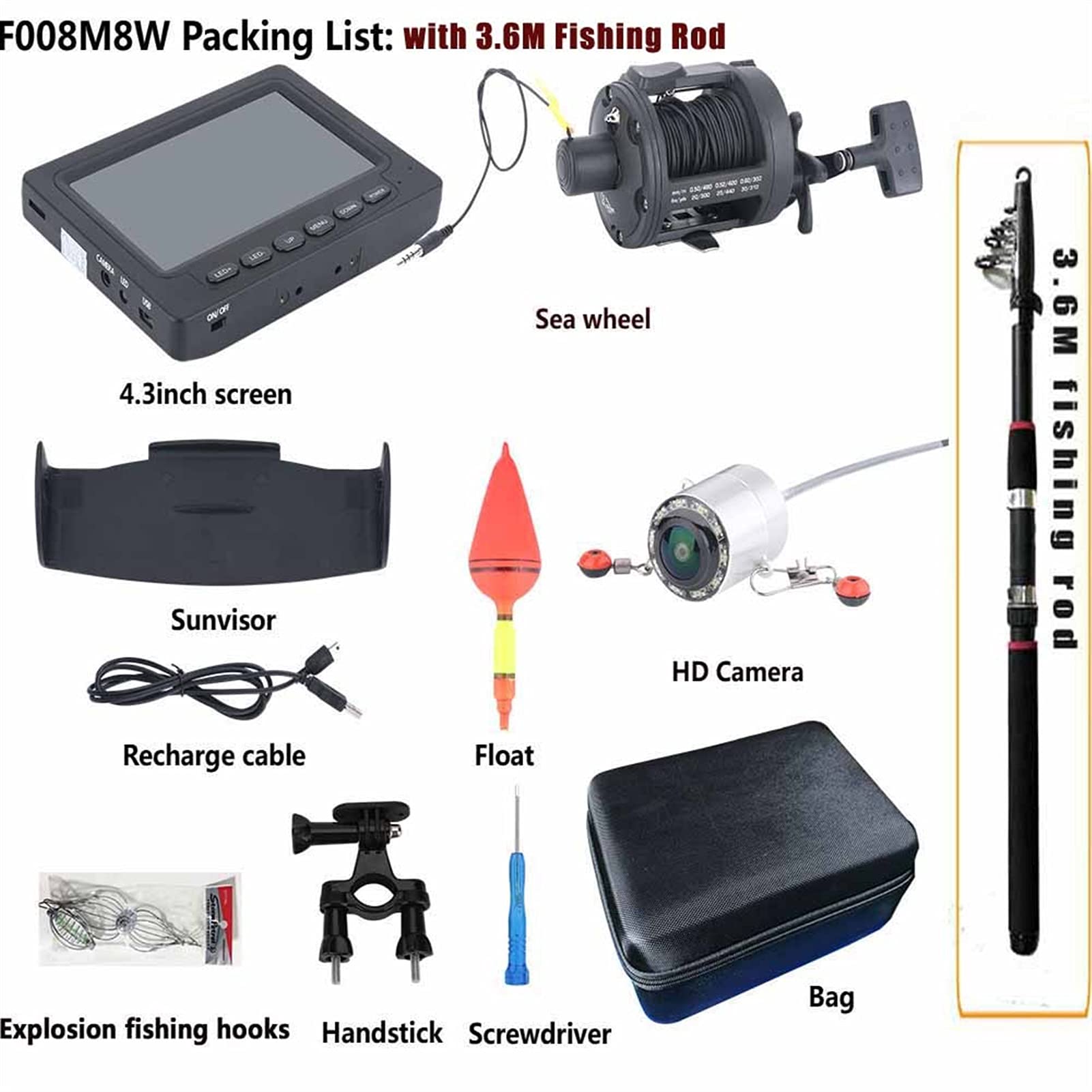 FastUU Telecamera Subacquea Per Pesca Con Monitor LCD 4.3'' - Impermeabile Fino A 15m Con Luce IR Per Pesci - Foto 10