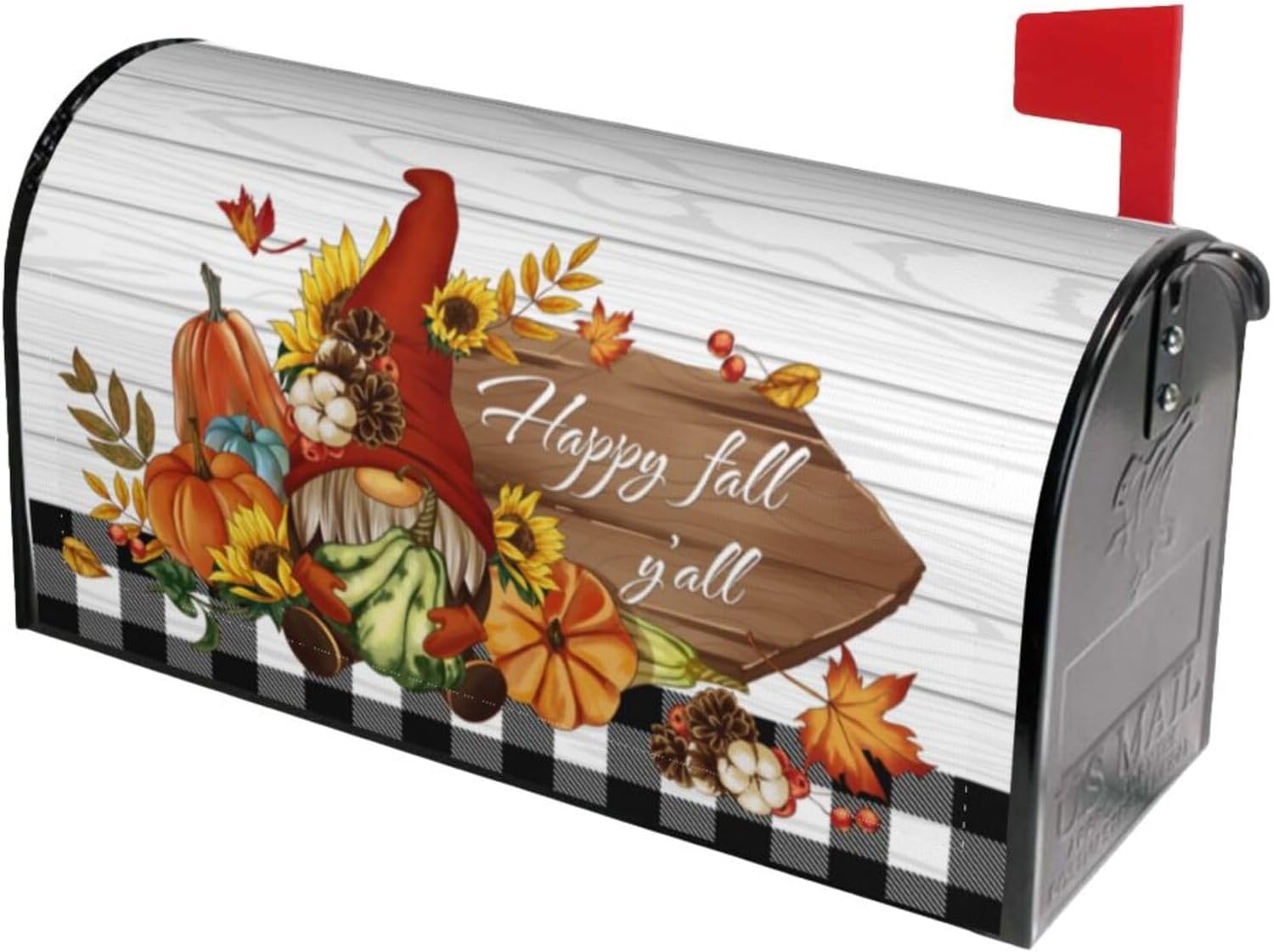 Fall Mailbox Cover, Gnome Magnetic Waterproof Post Box Cover, 18" X 21", Pumpkin Maple Wrap, Autumn Garden Yard Outdoor Decor, Standard Size