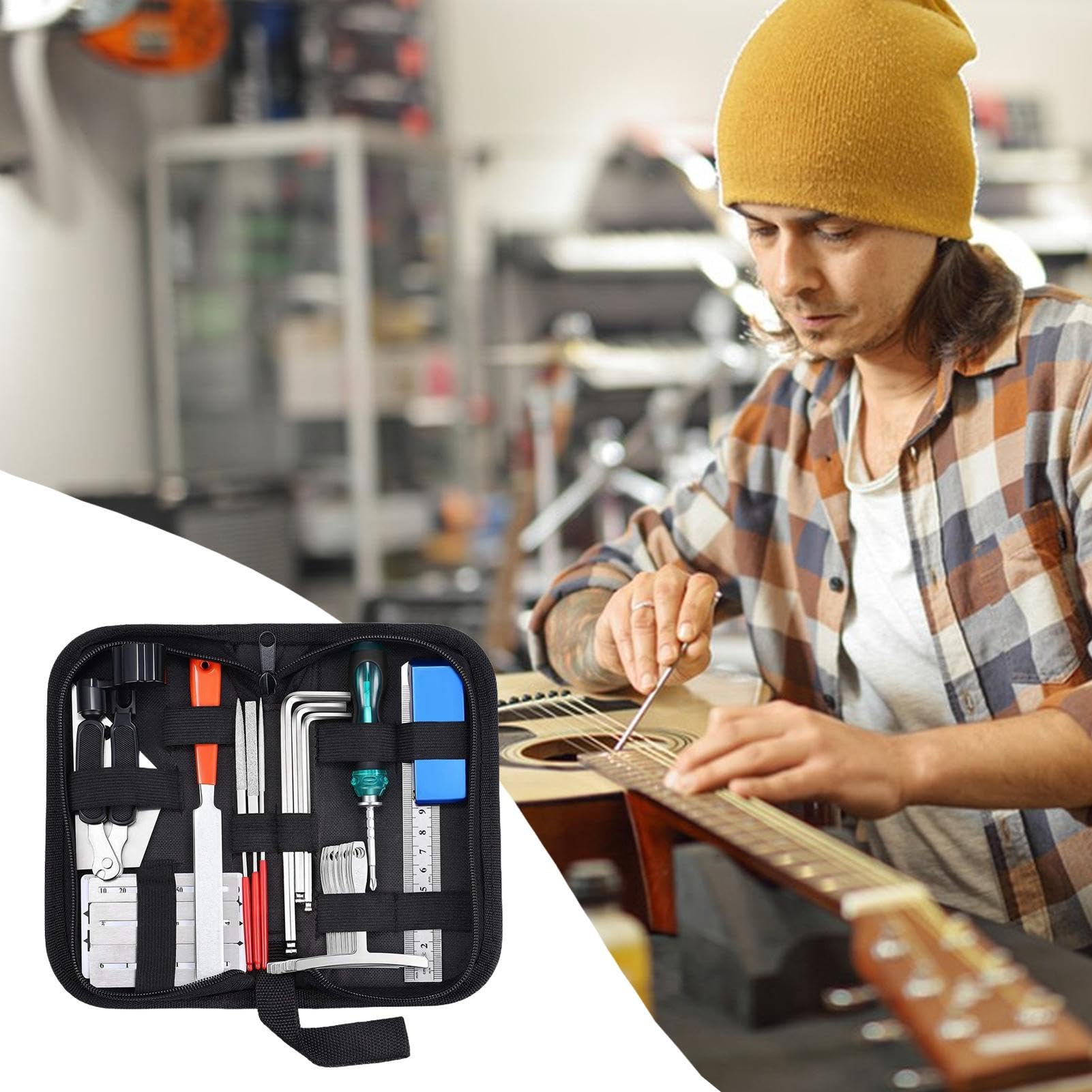 Kit d'Entretien pour Guitare | Entretien de Guitare Acoustique - Ensemble de 25 Outils de Réparation Instrument pour Voyage Studio Scène