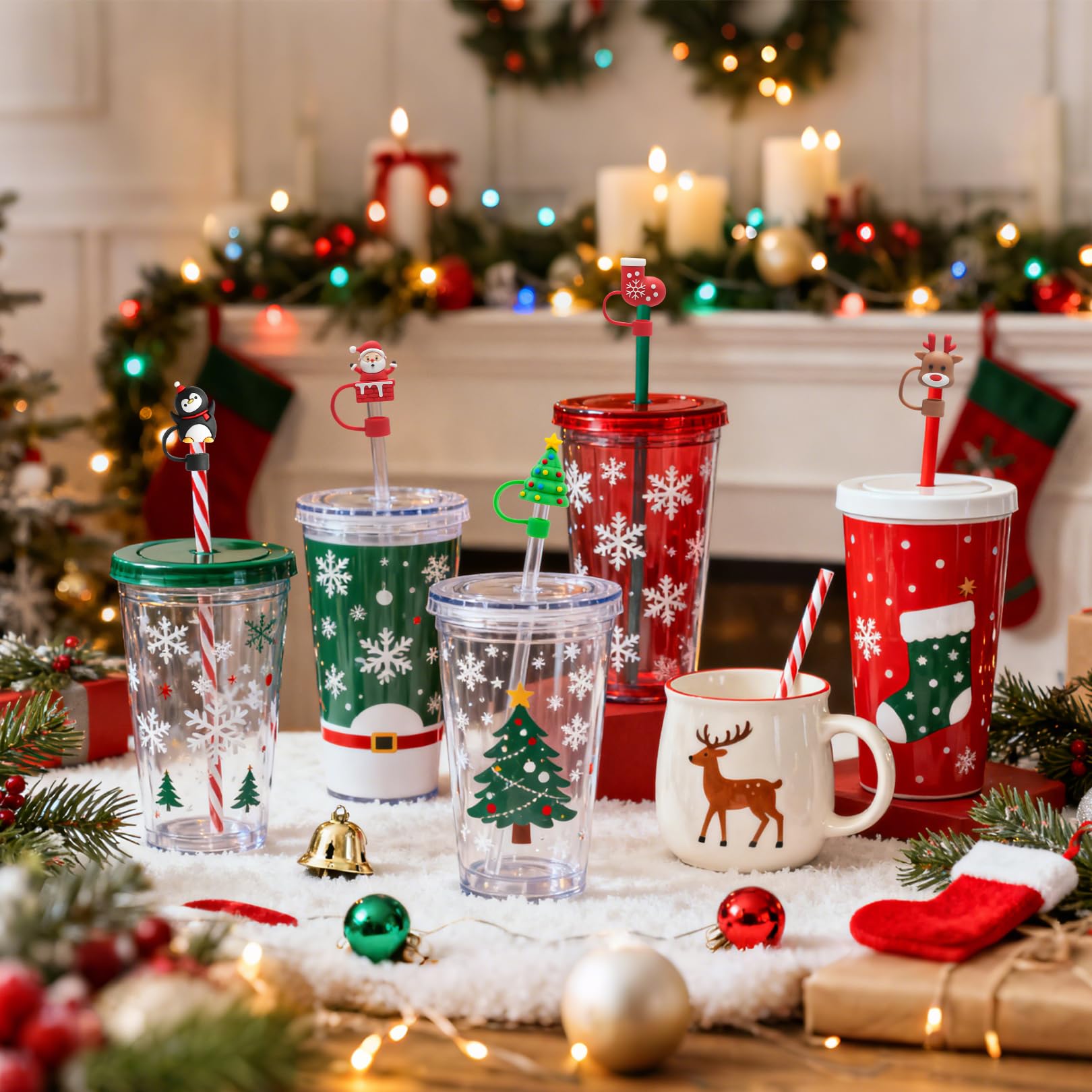 Weihnachts-Strohhalm-Abdeckkappen Für Stanley-Becher – 6er Set Aus Silikon