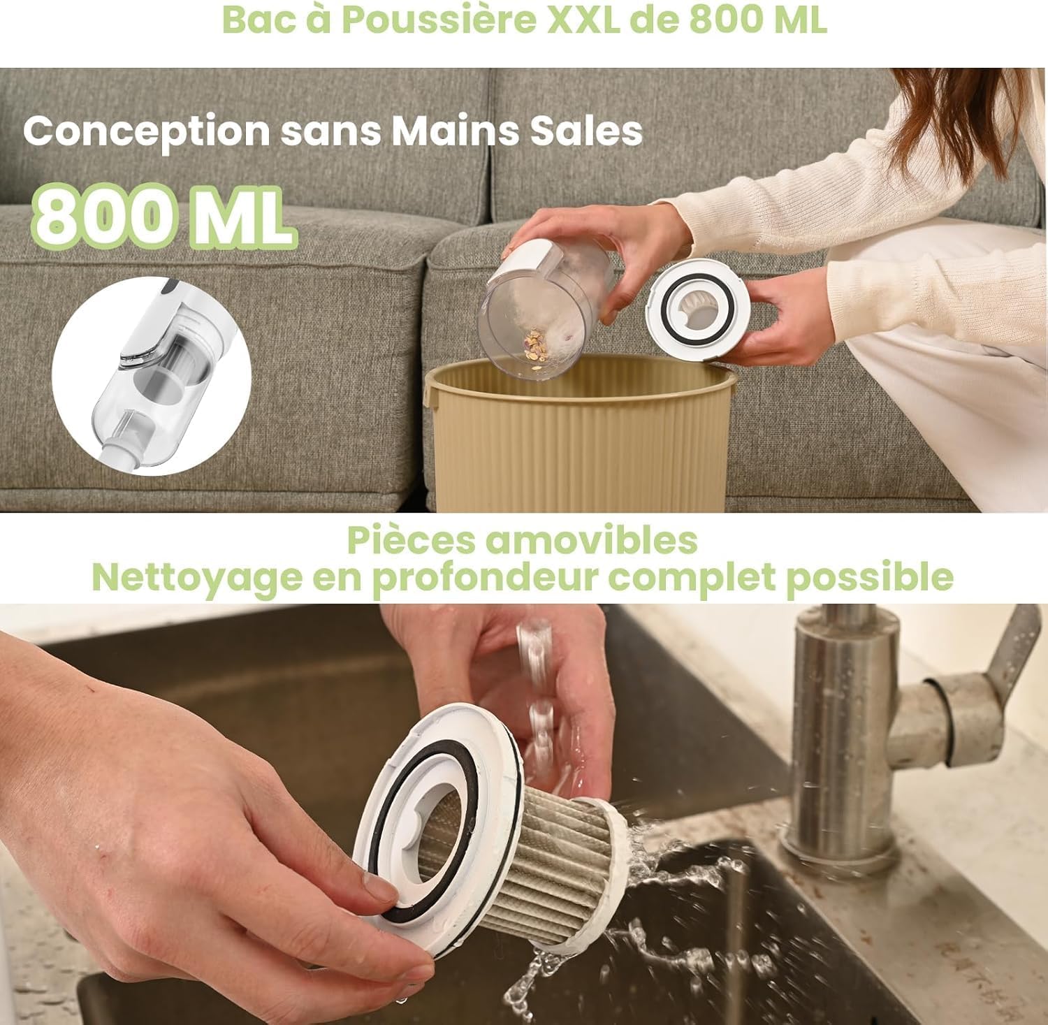 Suirviz U5PRO Aspirateur Balai sans Fil, 28Kpa et 35 Min, 3 en 1 Aspirateur sans Fil avec Système Centrifuge Cyclonique, pour Les Poils d’Animaux, Adapté Aux Sols, Canapé et Voiture (Blanc)