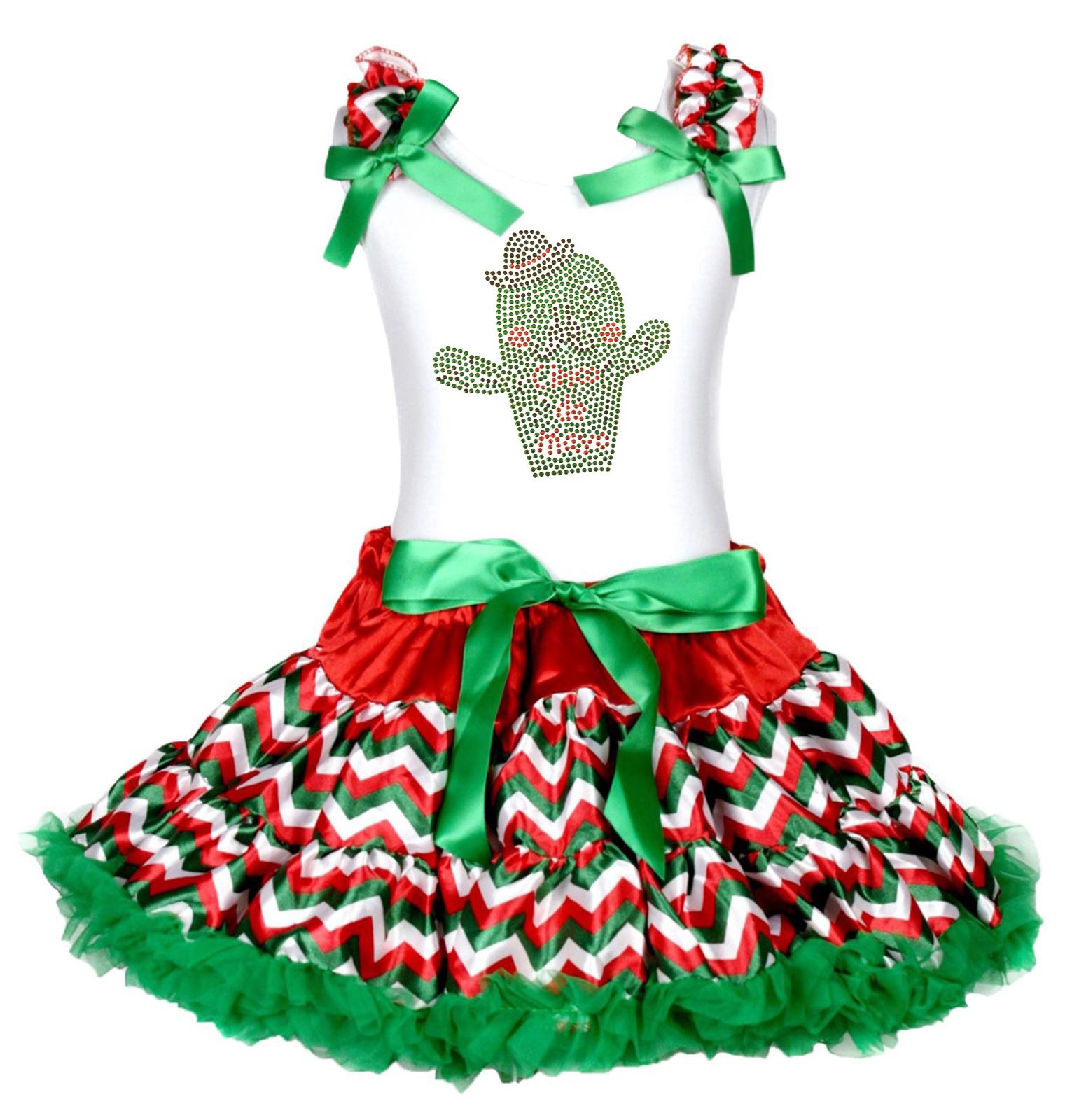 Vestido de Cinco de Mayo de cactus para niña con falda chevron RGW 2