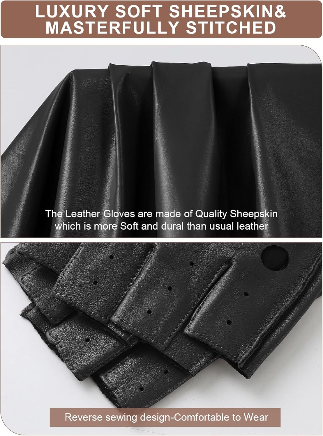 GSG Men Fingerless Gloves Driving Leather Cycling Half Finger Motorcycle Unlined Gloves for Cycling - Image 6