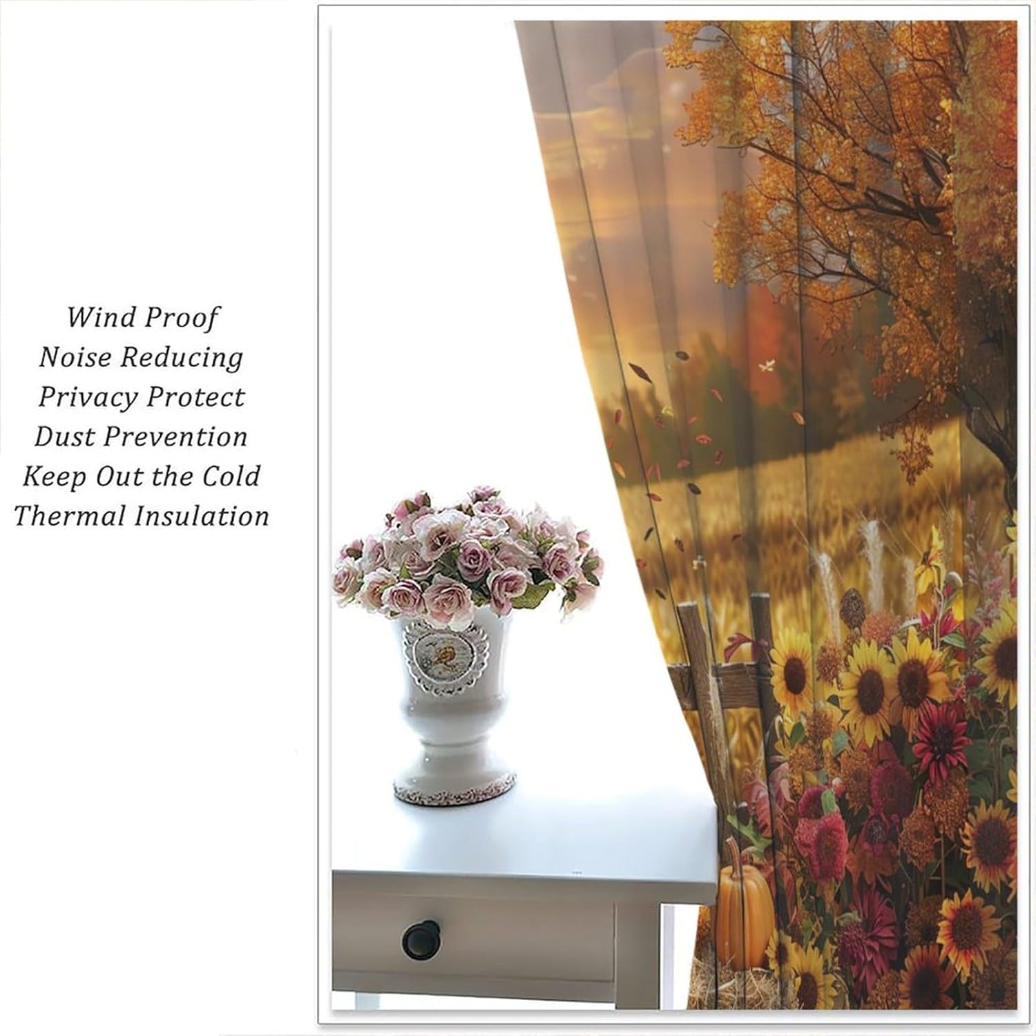 Fall Landscape Blackout Curtains,Beautiful Autumn Scenery Sunflower Pumpkin Thanksgiving Holiday Decor Print Rod Pocket Window Treatments Drapes for Bedroom Living Room Kitch 42" W X 45" L