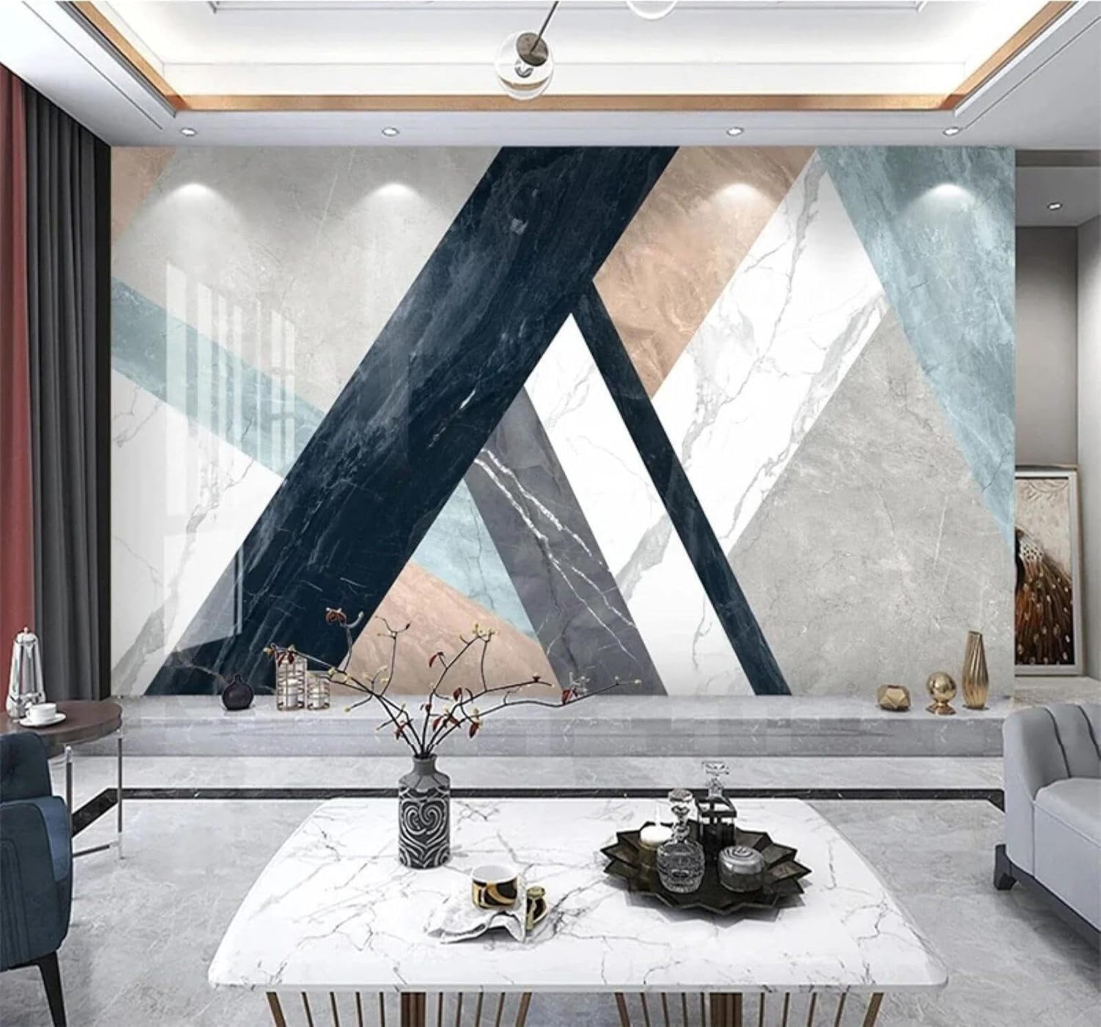 Tzxztt Abstract Colourful Geometric Stripes Marble Effect Modern 3D Wallpaper Premium Textured Silk Neutral Tones Material Ideal for Living Room Bedroom-300cm×210cm