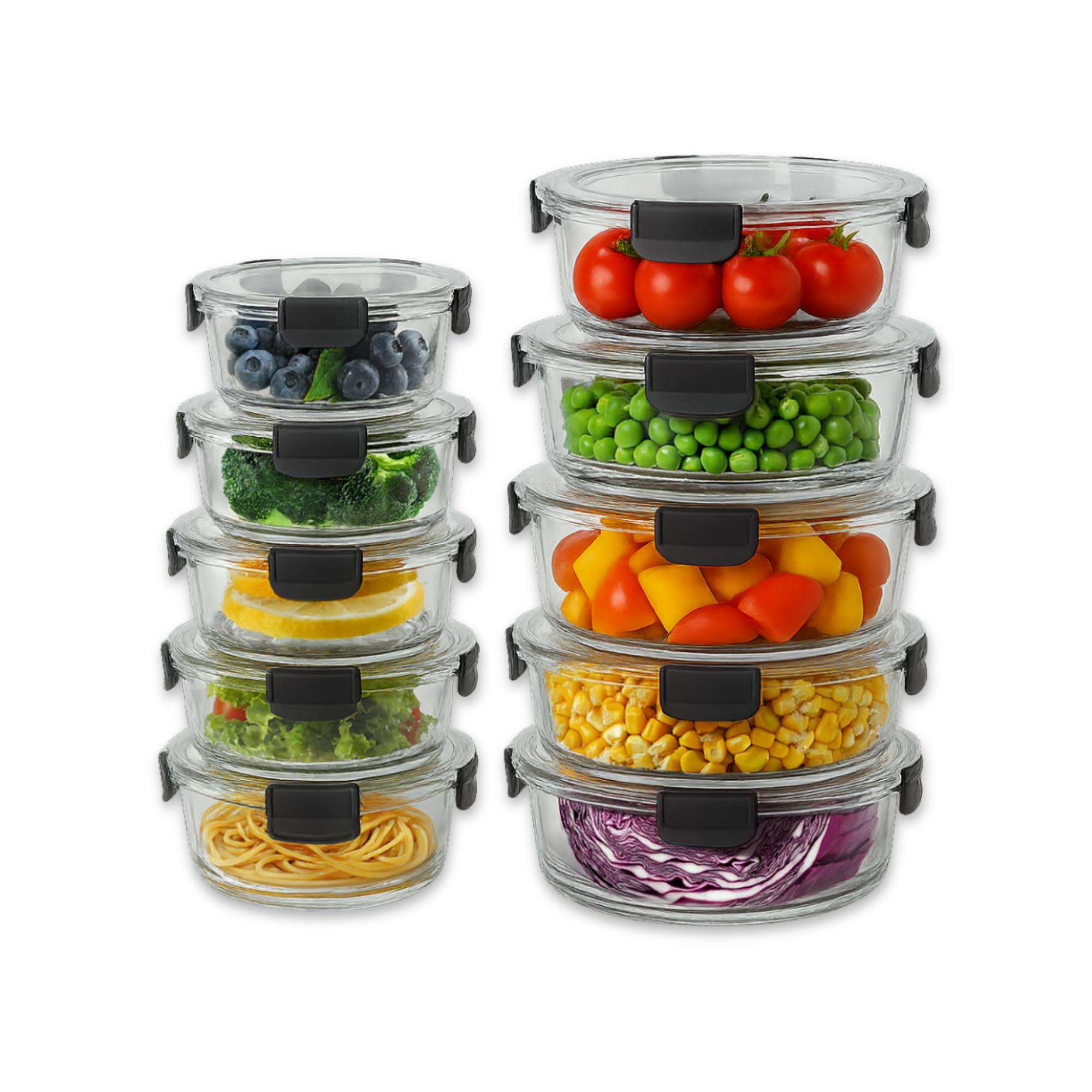 Straame Transparent Glass Meal Prep Containers With Airtight Lids – 10-Pack (5×950Ml + 5×400Ml) – Reusable Glass Food Storage Containers With Lids – Leakproof, Freezer, Ov-En, Microwave & Dishwasher Safe (Round)
