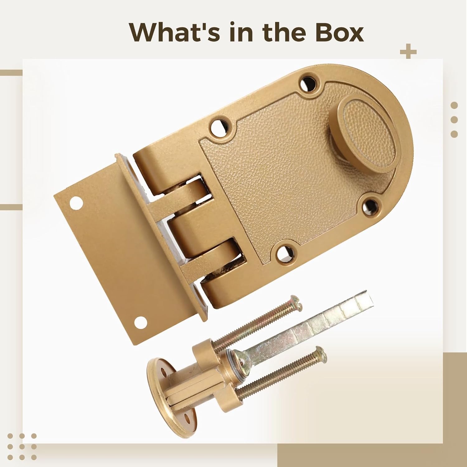 Metal Vintage Door Lock, Tooth, Golden Finish, Anti-Pry Latch, For Thick Wooden Doors