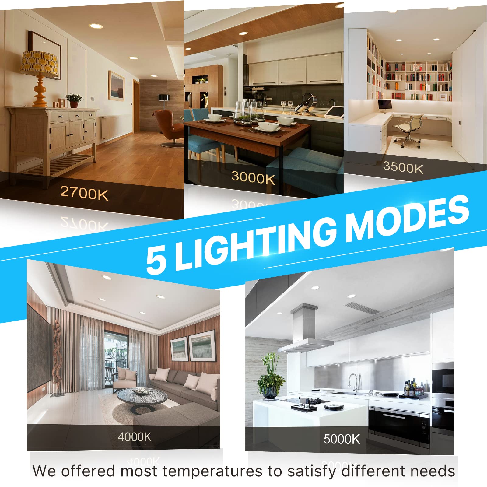 Ensenior 12 Pack 6 Inch Ultra-Thin LED Recessed Light with Junction Box, 2700K/3000K/3500K/4000K/5000K Selectable, 12W 110W Eqv, Dimmable, 1050LM High Brightness - ETL and Energy Star Certified