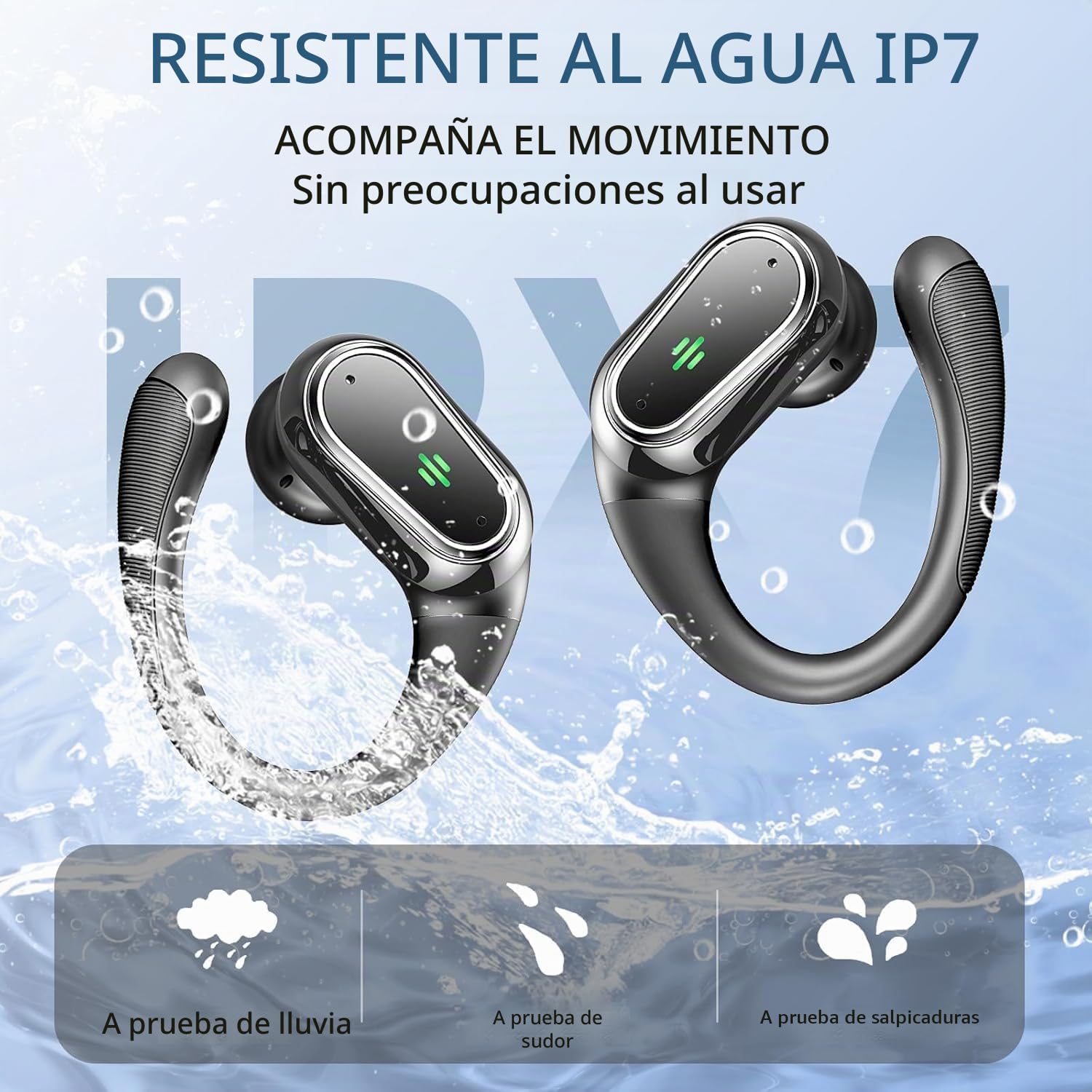 Auriculares inalámbricos Bluetooth Deportivos, Auriculares Bluetooth 5.4 HiFi Estéreo con 4 HD Mic, 50H Cascos Inalambricos con Cancelacion Ruido ENC, IP7 Impermeable Cascos para Running/Pantalla LED