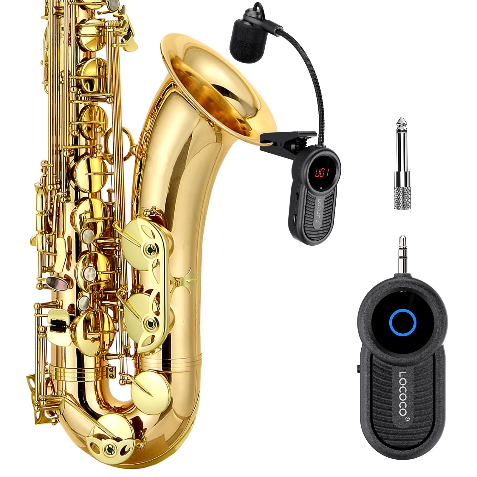 Microphone sans fil UHF pour saxophone, récepteur et émetteur sans fil, portée de 48,8 m, Plug and Play, idéal pour trompettes, clarinette, violoncelle