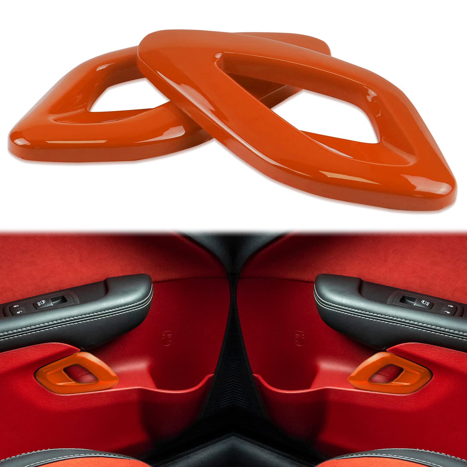 Mejiao for Challenger Accessories Inner Door Handle Bowl Trim Cover for Compatible with Dodge Challenger 2011-2020 (Orange, 2PCS)