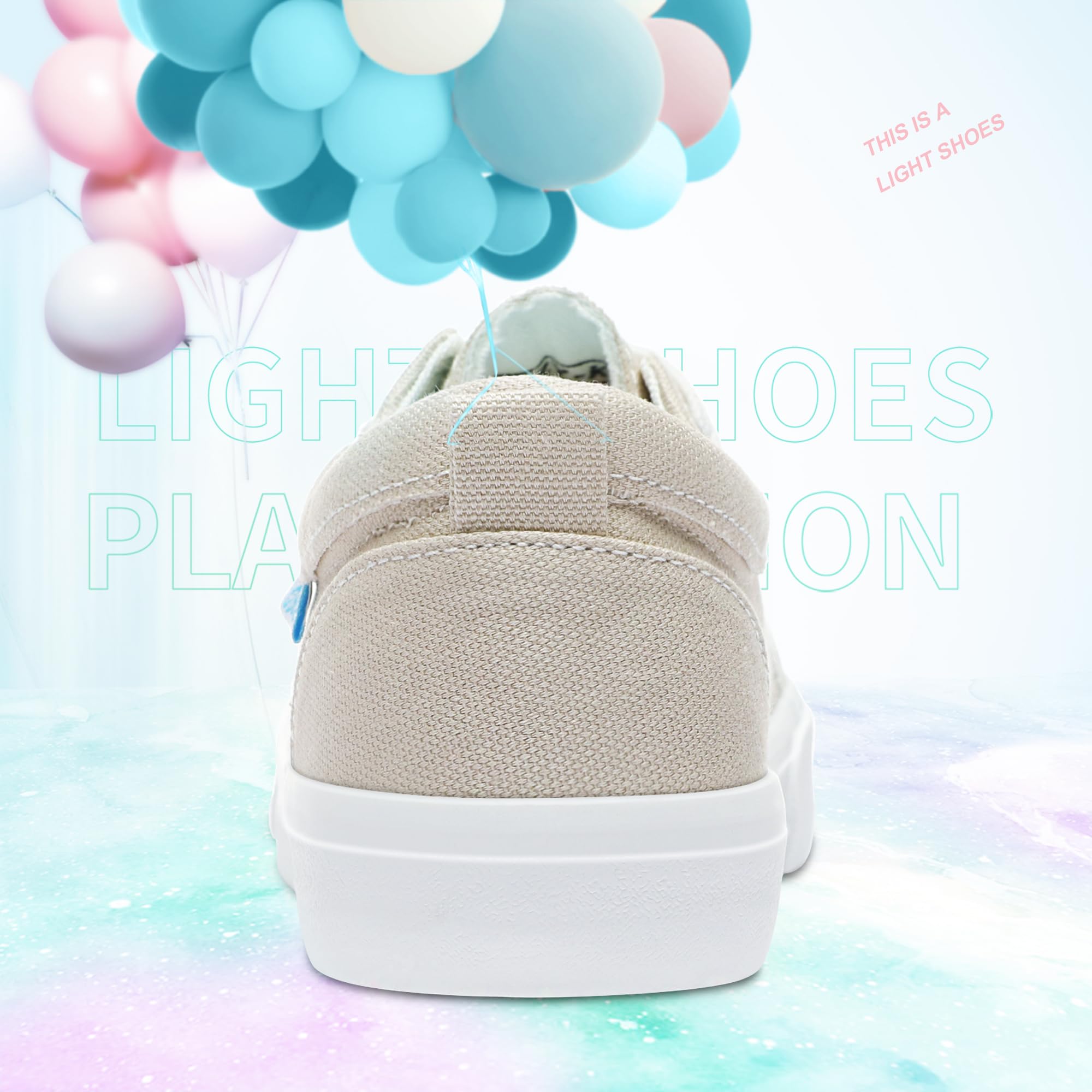 Obtaom Women's White Play Fashion Sneakers Cute Lace up Canvas Shoes Low Top Washed Canvas Flat for Lady