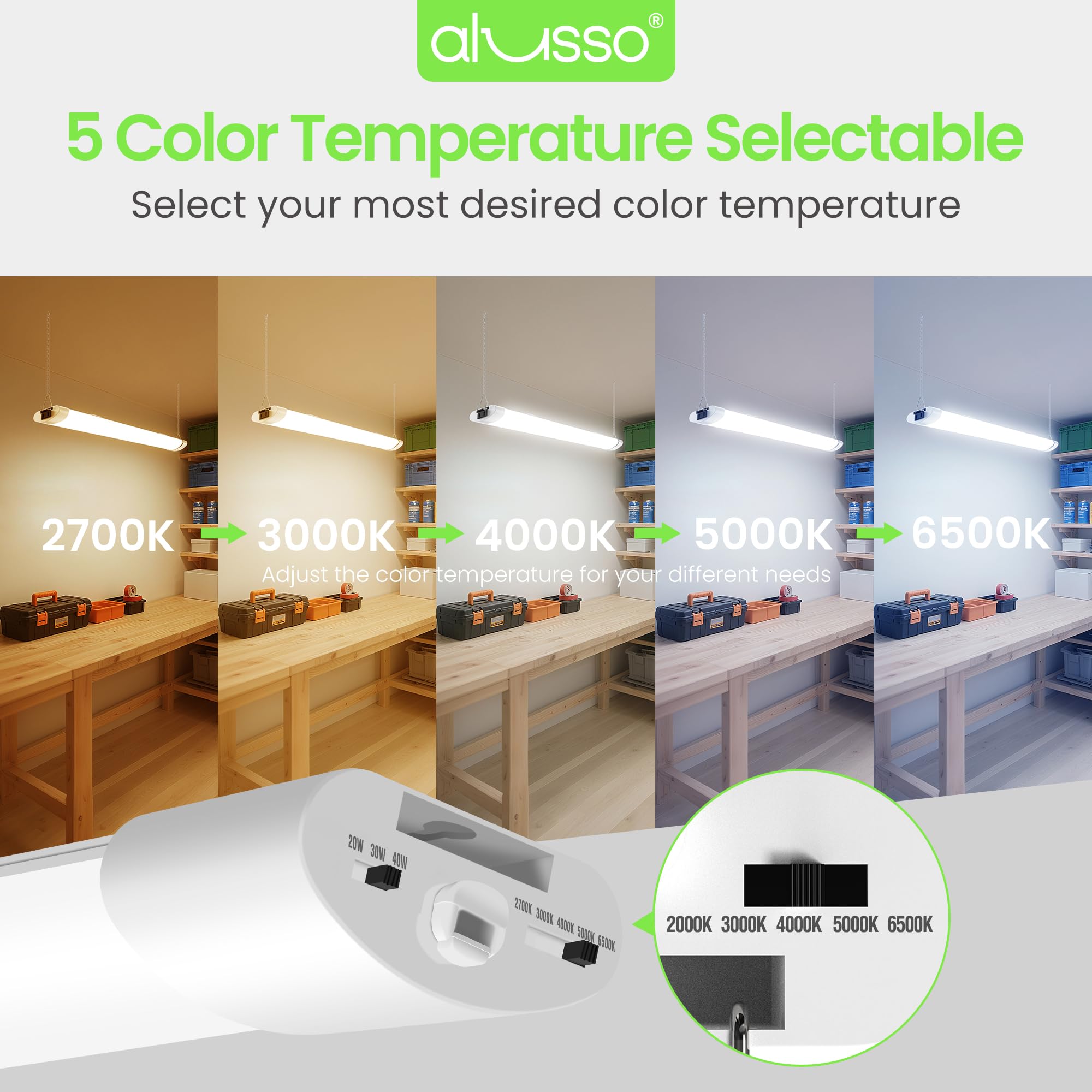 ALUSSO LED Shop Lights for Garage 4FT 4800LM Super Bright Garage Lights 40W 30W 20W 2700K-6500K Adjustable Led — view 4