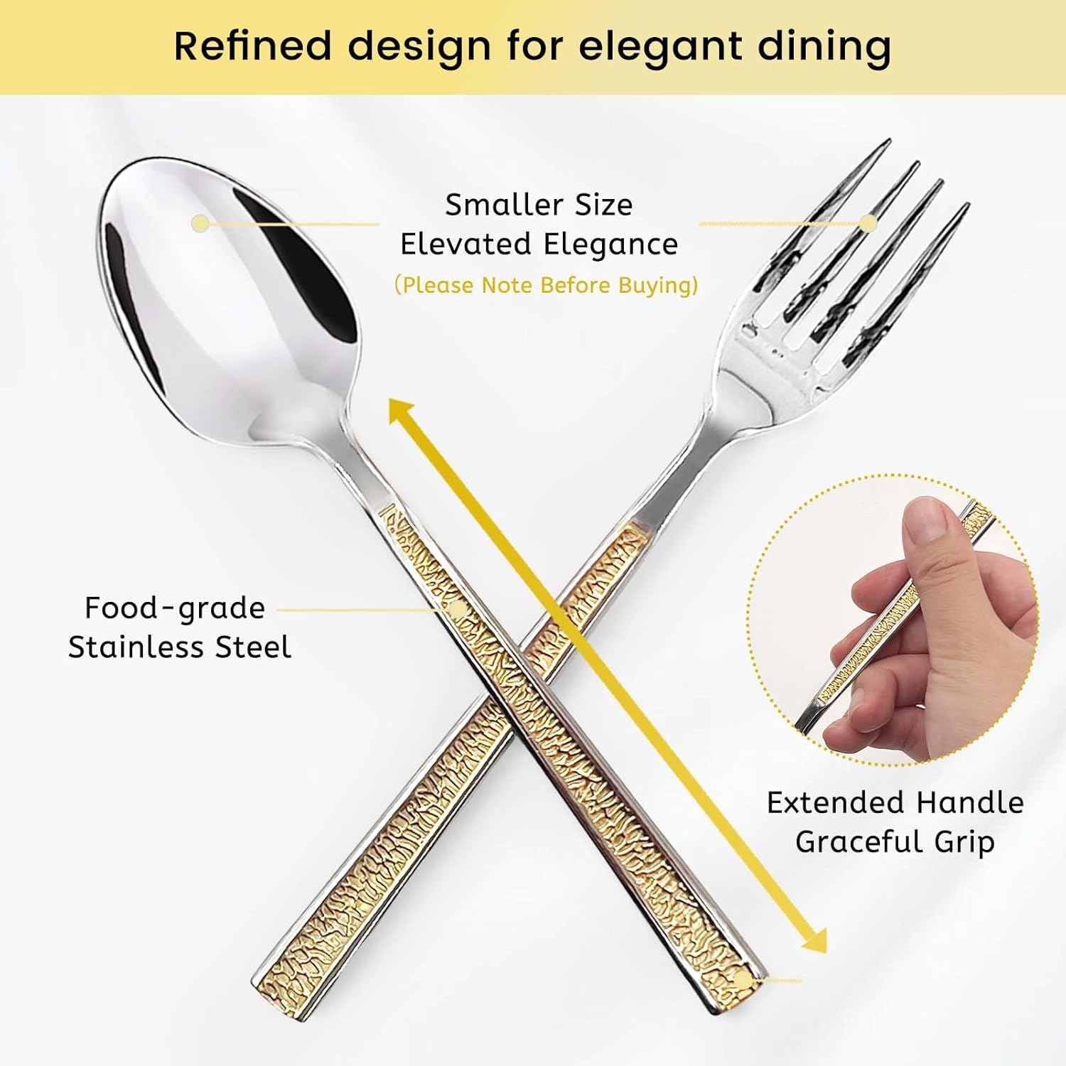 SNAIL GARDEN 40-Piece Gold Flatware Set for 8, 18/10 Stainless Steel Silverware Set with Extended Handle & Small Head, Dishwasher Safe Utensils for Wedding, Housewarming, Everyday Use
