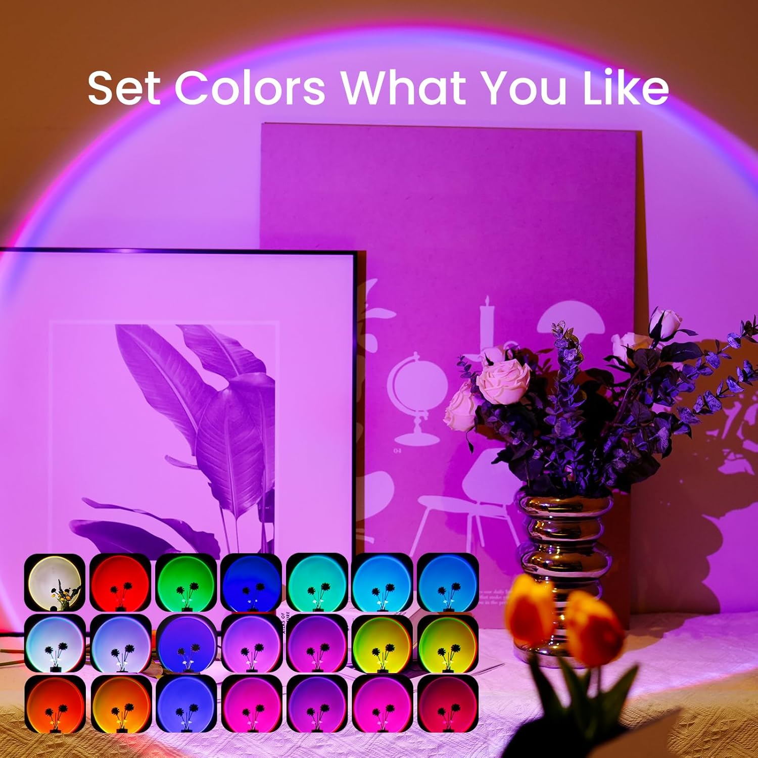 XEBKOR Sunset Lamp Projection,360 Degree Rotation Multi- Color Changing Sunset Lamp Set Switch Button and APP Control for Photography/Party/Home/Room Decor