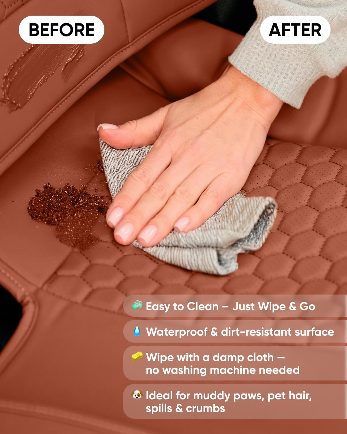 Owleys Eco-Leather Car Seat Cover – Luxury Universal Driver Seat Protector for Cars, SUVs, Trucks (Brown Back)