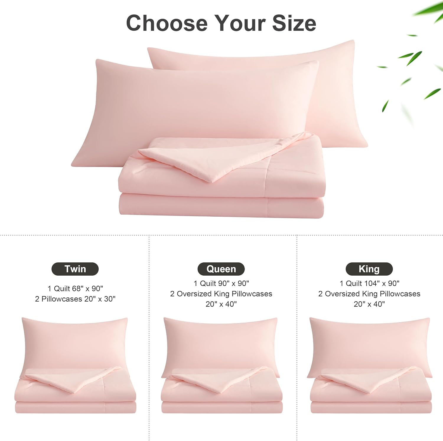 BEDSUM Twin Cooling Comforter Set, 3-Pc, Rayon Derived from Bamboo, Pink