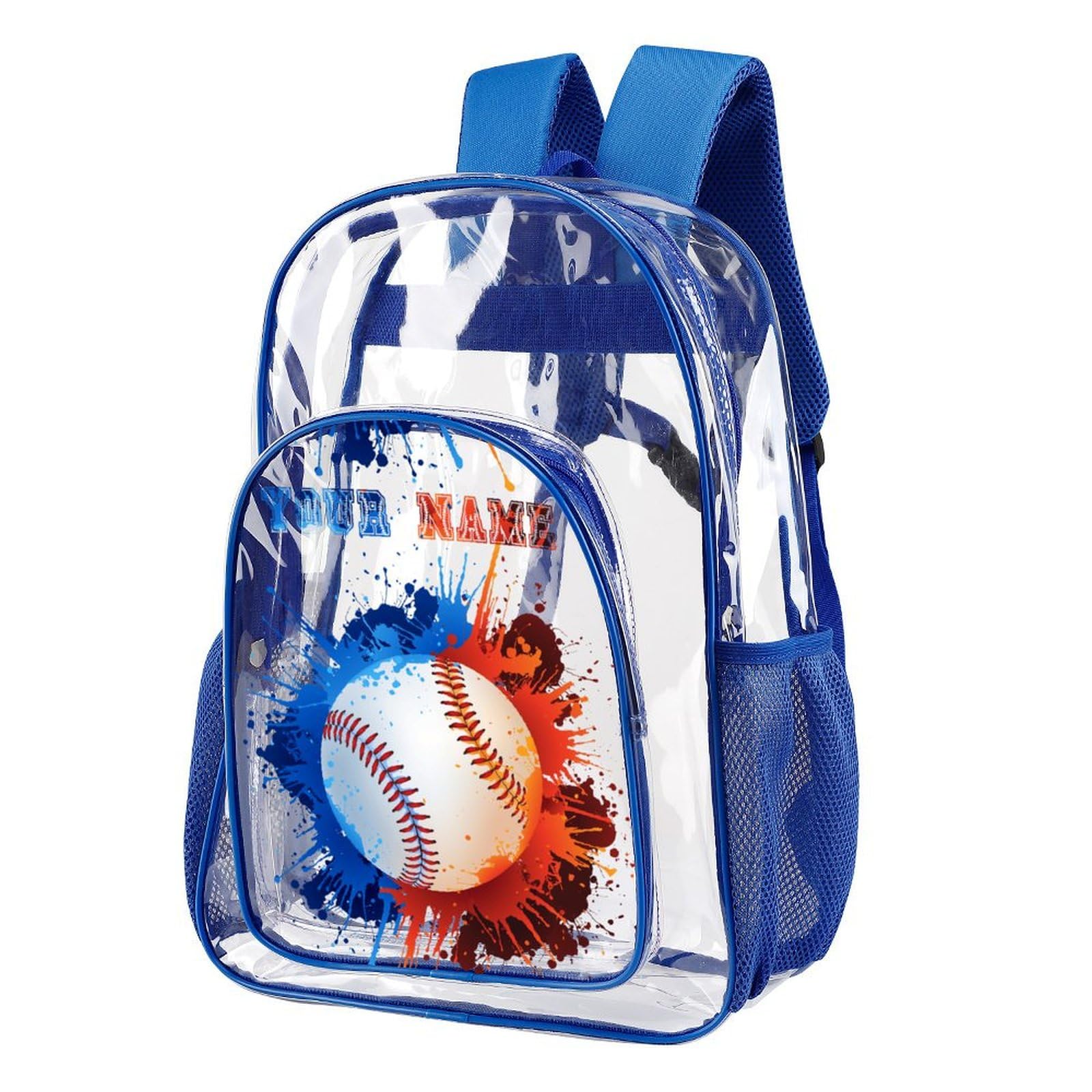 ZCJB-WSRY Custom Baseball Clear Backpack Heavy Duty for Girls Kids Boys Women Men - PVC Baseball Printing Transparent Backpack for Schools Stadium