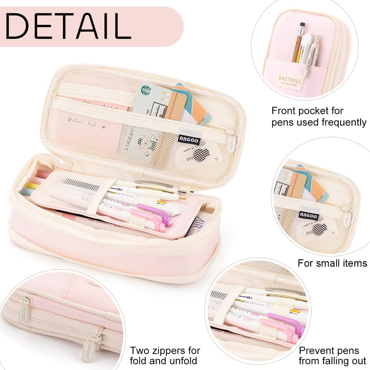 Large Capacity Pencil Case Durable Office College School Pen Holder Organizer Stationery Makeup Bag Pouch Box for Girls Adults 22x11cm (Pink) - Image 2