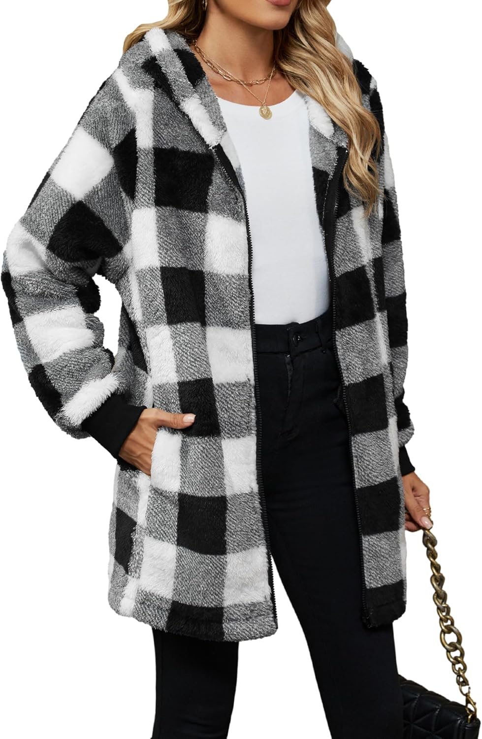 Yanekop Womens Oversized Sherpa Jacket Fuzzy Fleece Zip Up Jacket Warm Winter Coats Faux Fur Coat with Pockets - Image 4