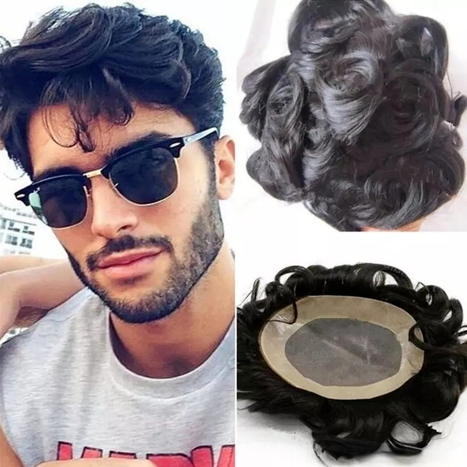 Fine Mono postiche pour homme 100 % cheveux humains Remy de remplacement (22,9 x 15,2 cm, brun foncé)