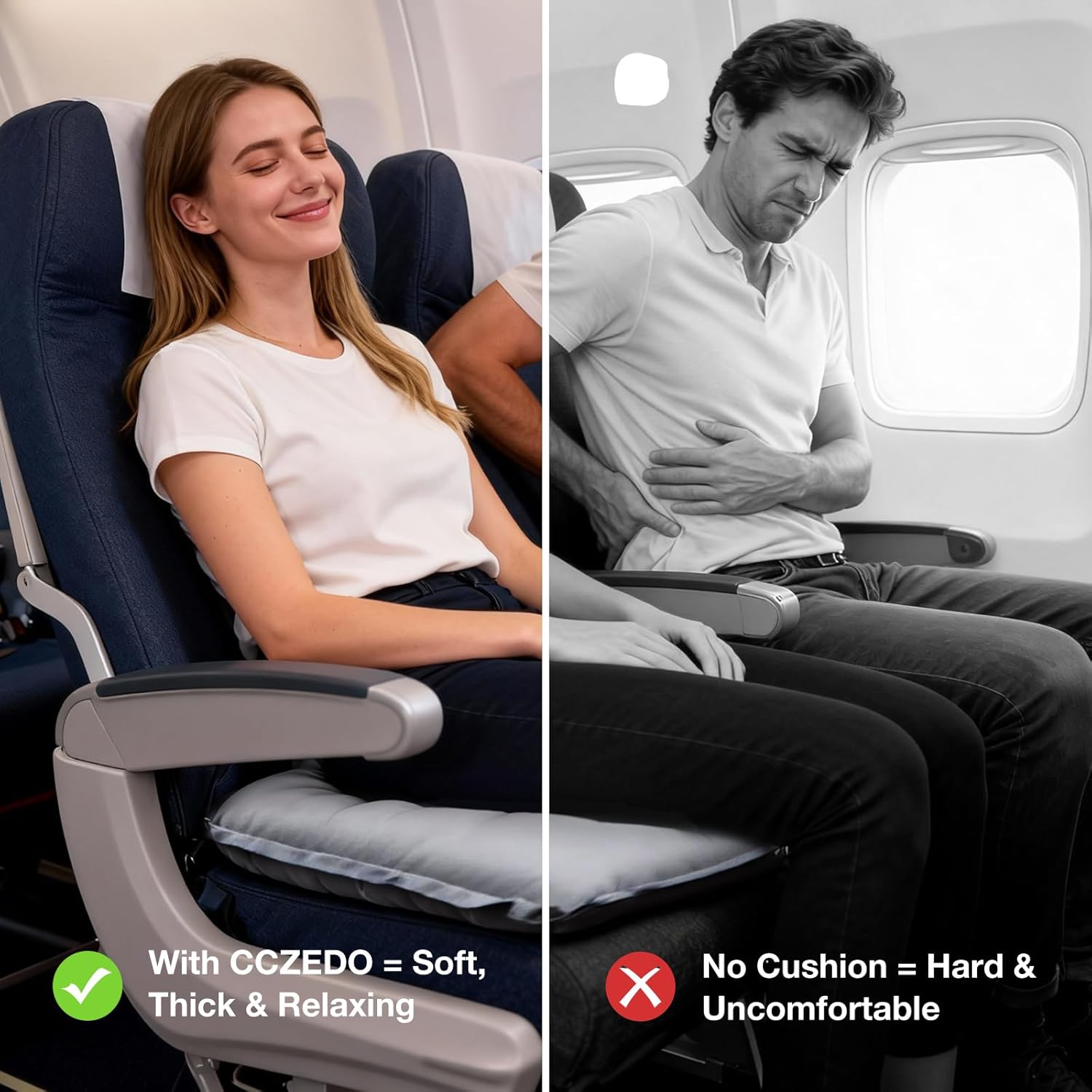 Inflatable Stadium Seat Cushion, Self-Inflating 25D High-Resilience Foam Pad, Large Non-Skid Suede Surface, Portable with Waterproof Bag for Airplane Travel, Camping & Outdoor Sports