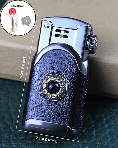 Miniatura 4 de Encendedor de cuero con llama suave, estilo antiguo, recargable, vintage, para regalo de colección (negro)