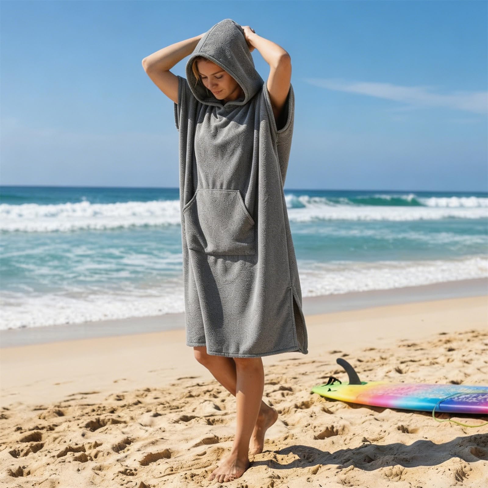 Sanft saugfähiger Wassersport Body Poncho für Strand, Schwimmen, Camping und Spielen, groß, 110 cm, schnell trocknender Strandponcho