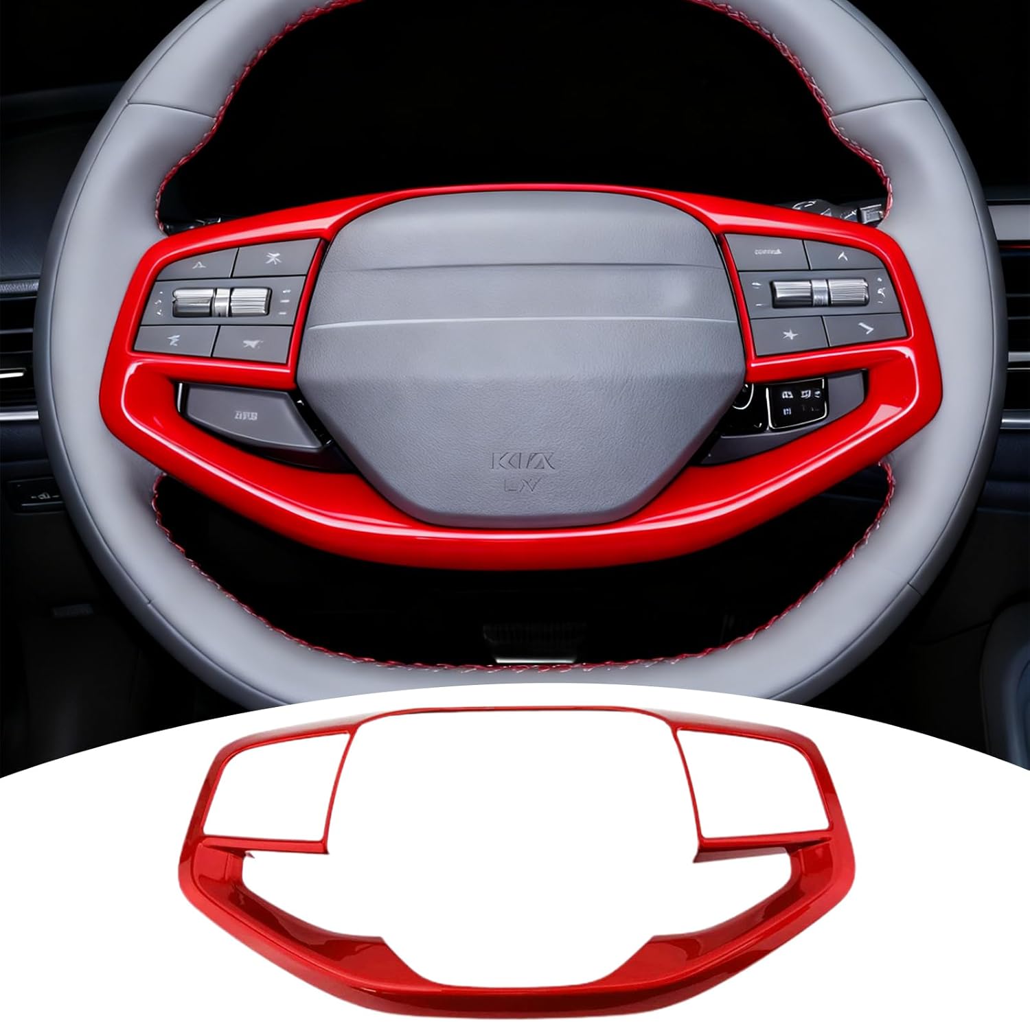 Steering Wheel Button Cover, for Kia K4 2024 2025 2026,Steering Wheel Button Panel Protection Frame Molding Trim - Wine Red(for LXS, EX，LX Model)