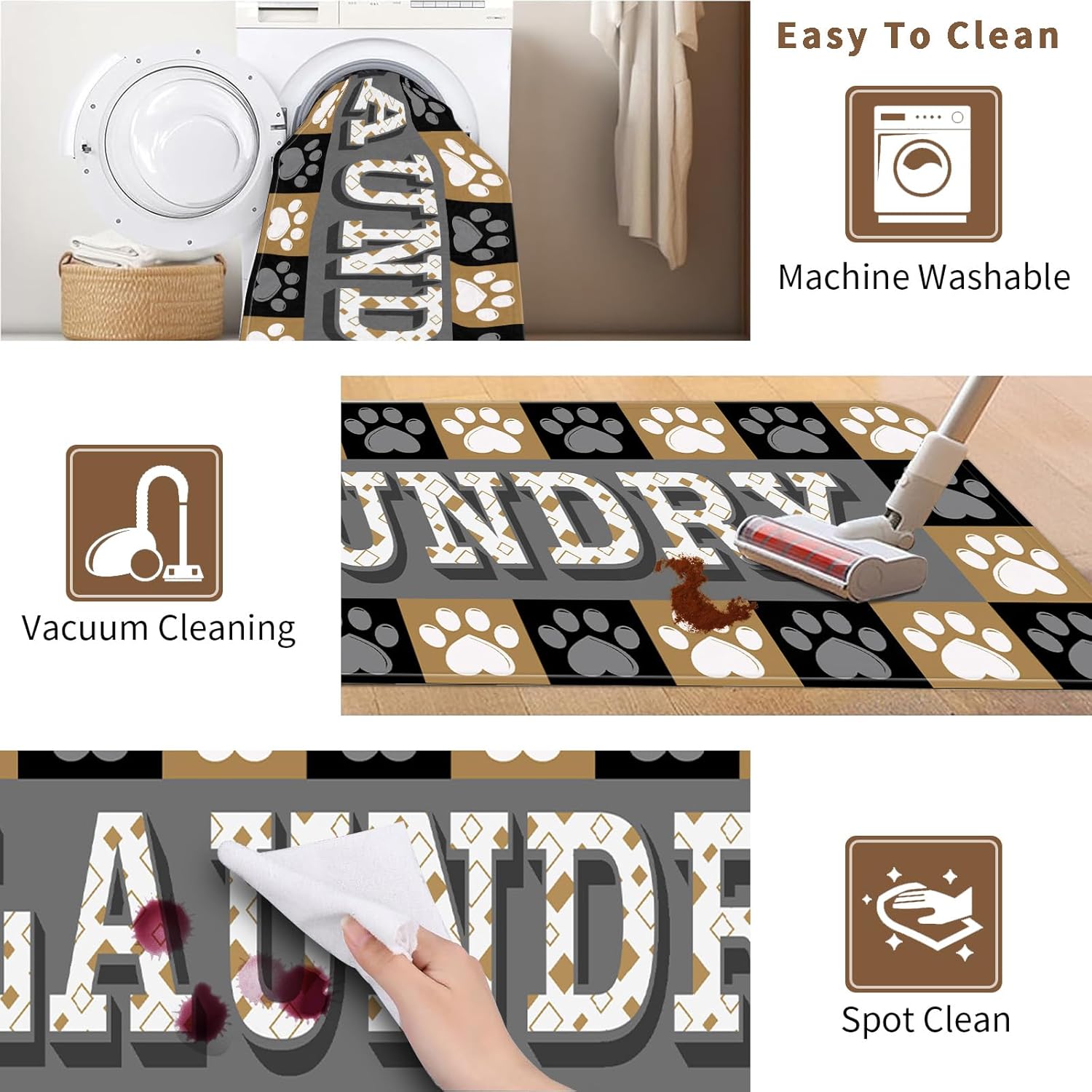 Laundry Rug Cute Puppy Dog Paw Runner Rug 24X72Inch Non-Slip Rubber Laundry Room Mats for Kitchen Bathroom Entryway Stylish Modern Versatile Decor