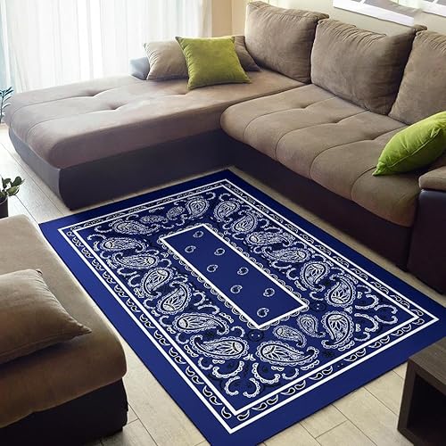 Miniatura 2 de Alfombra bandana personalizable para sala de estar, color azul y blanco, tapete antideslizante para niños, lavable a máquina, transpirable,