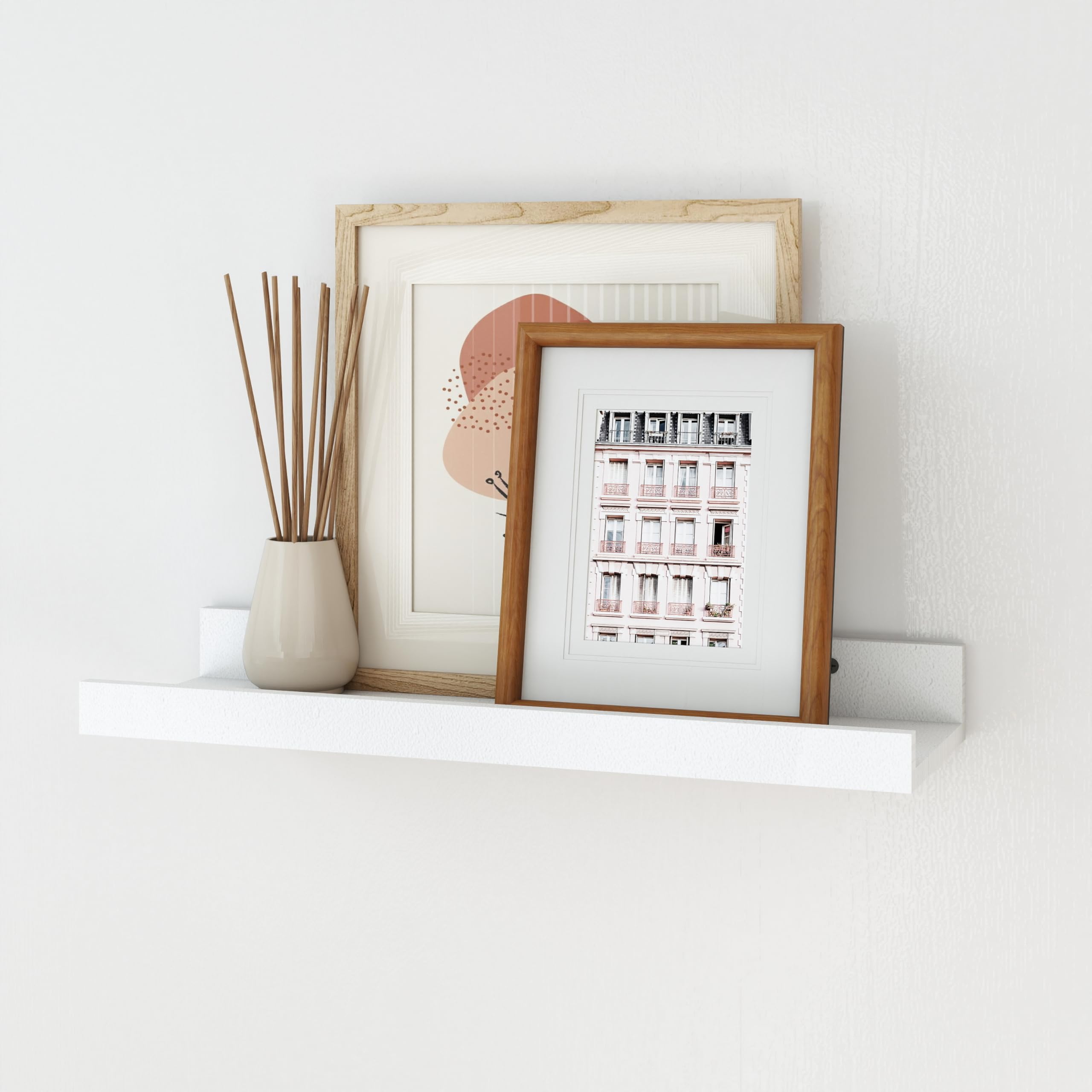 RICHER HOUSE White Floating Shelves for Wall Set of 1, 40 CM Wood Floating Shelves Modern for Photo Ledge Display, Wall Decor, for Room Decor, Living Room, Bedroom, Bathroom, Kitchen, Laundry