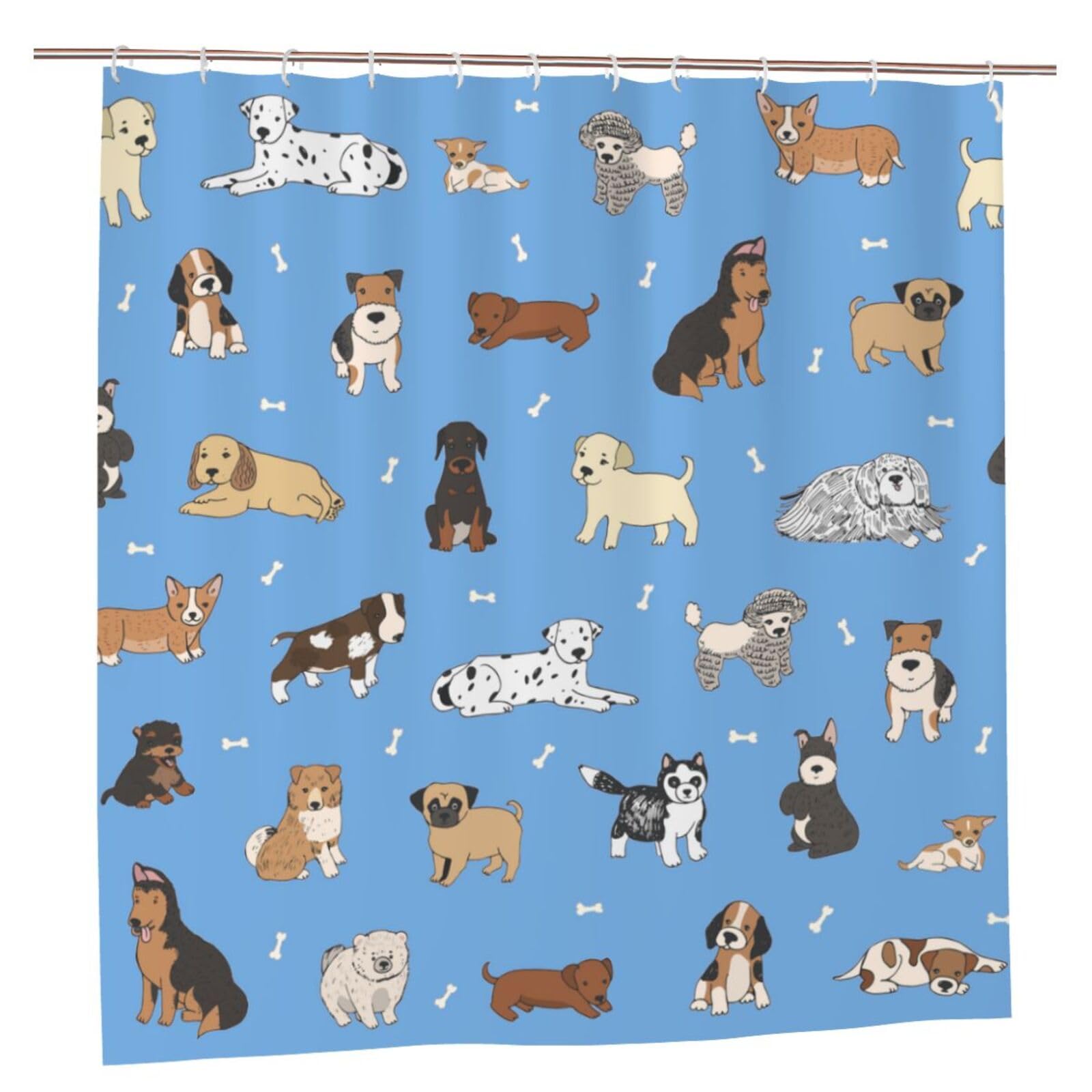 Fiokroo Dogs Blue Shower Curtain Shower Curtain 72x72in Waterproof Polyester Fabric Bath Curtain with 12 Hooks, Shower Curtains Sets for Home Bathroom