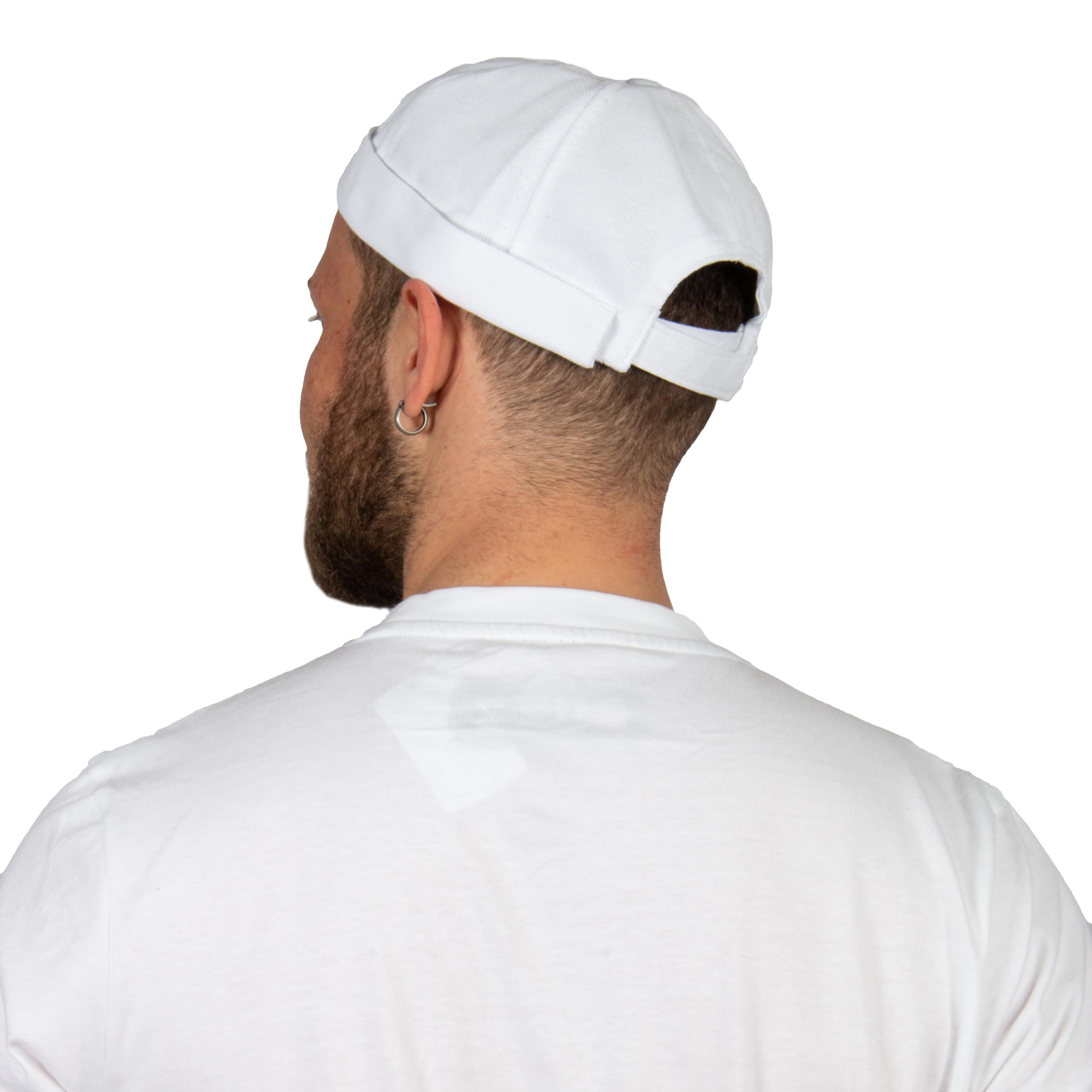 HATSQUARE Cotton Docker Cap, Unisex Brimless Cap, Men Skull Cap, Brimless Beanie Hat, Men Women Cuffed Hat - White