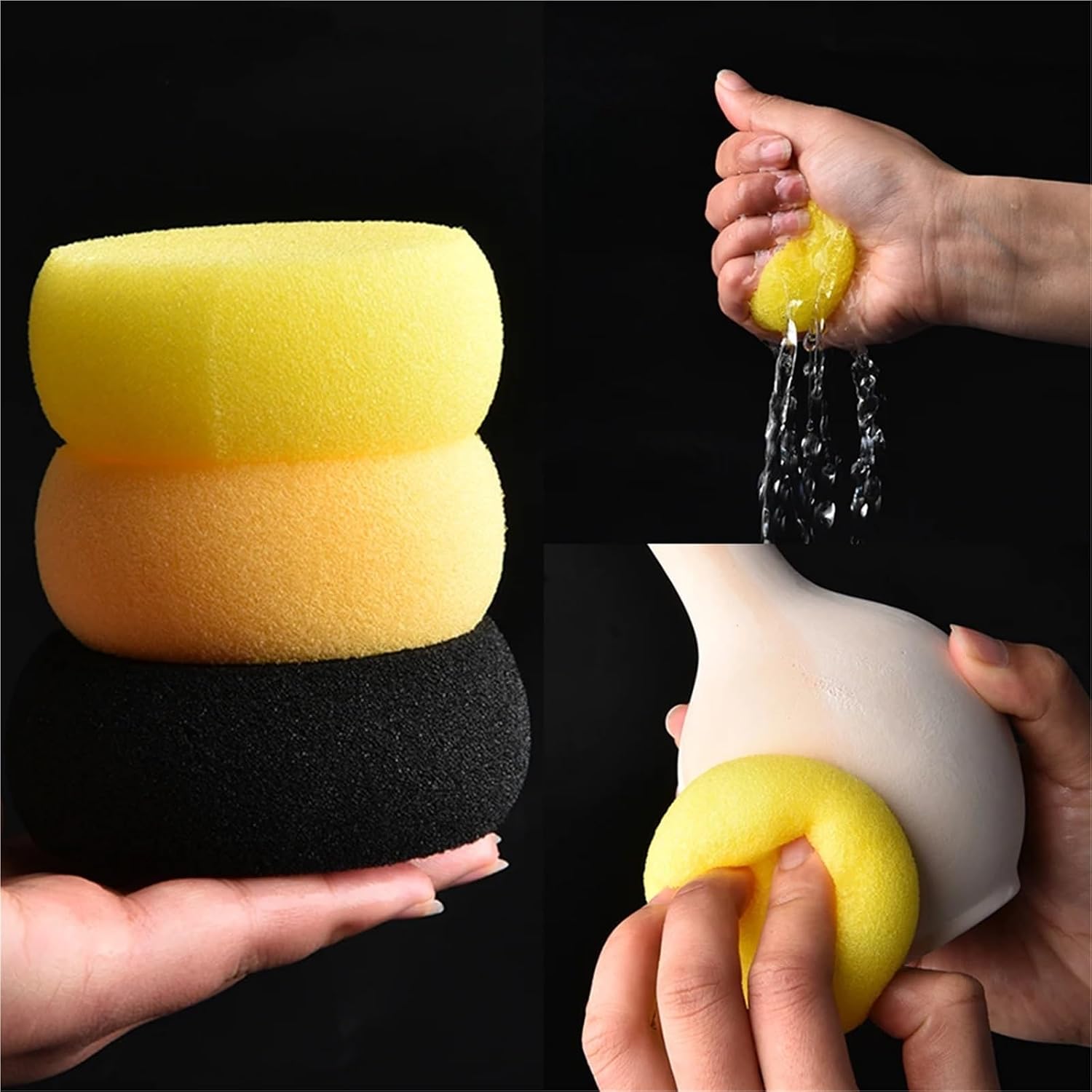 Sponge Brushes for Painting 200pcs Pottery Round Sponge Water Absorbent Sculpture Modeling Moisturizing Coloring Clean Tools for DIY Crafts,Home Decors,Art Projects(Orange)