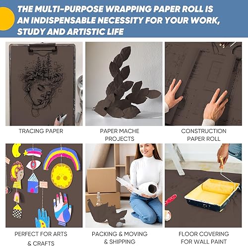 Vista 83 de Papel de regalo amarillo para manualidades, rollo de papel kraft de 15 x 450 pulgadas, papel de tablón de anuncios, artes y manualidades, embalaje