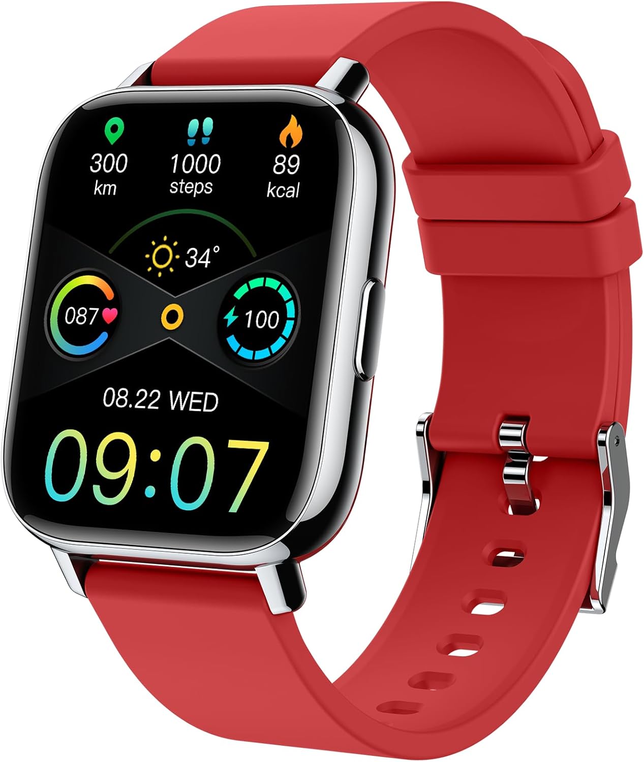 Ordtop Smart Watch, Fitness Tracker 1.69″ Touch Screen Heart Rate Sleep Monitor, IP68 Waterproof Fitness Watch, 24 Modes, Pedometer Step Activity Trackers Smartwatch for Men Women for Android iOS Red