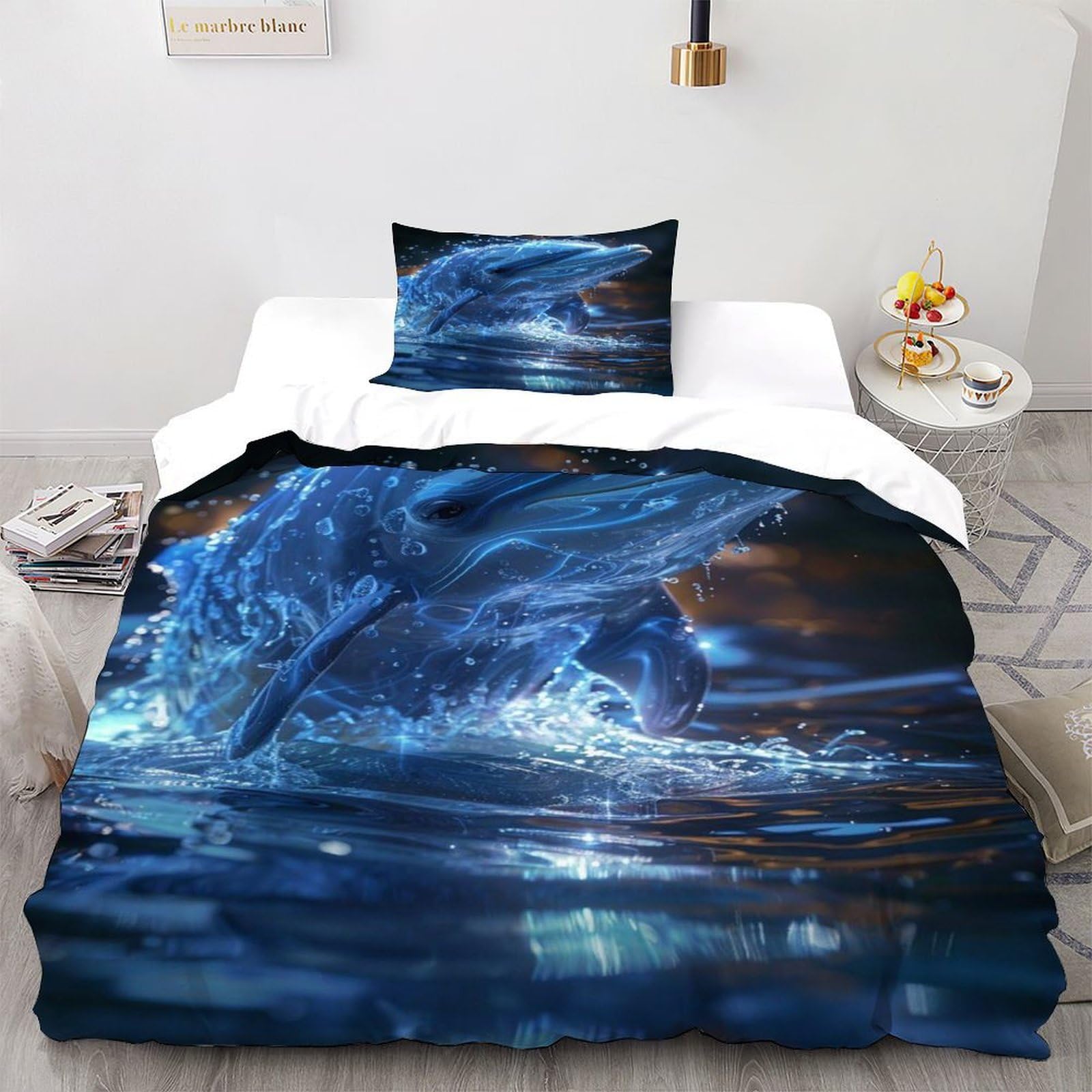 Linge de lit imprimé animal 3D motif marin avec housse de couette microfibre et taie