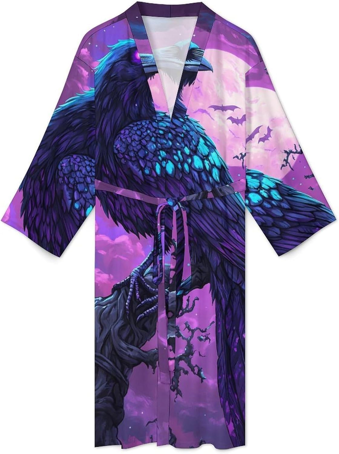 Raven And Full Moon Mens Robe Long Bathrobe for Women Bath Robes Lightweight Soft Printed Sleepwear