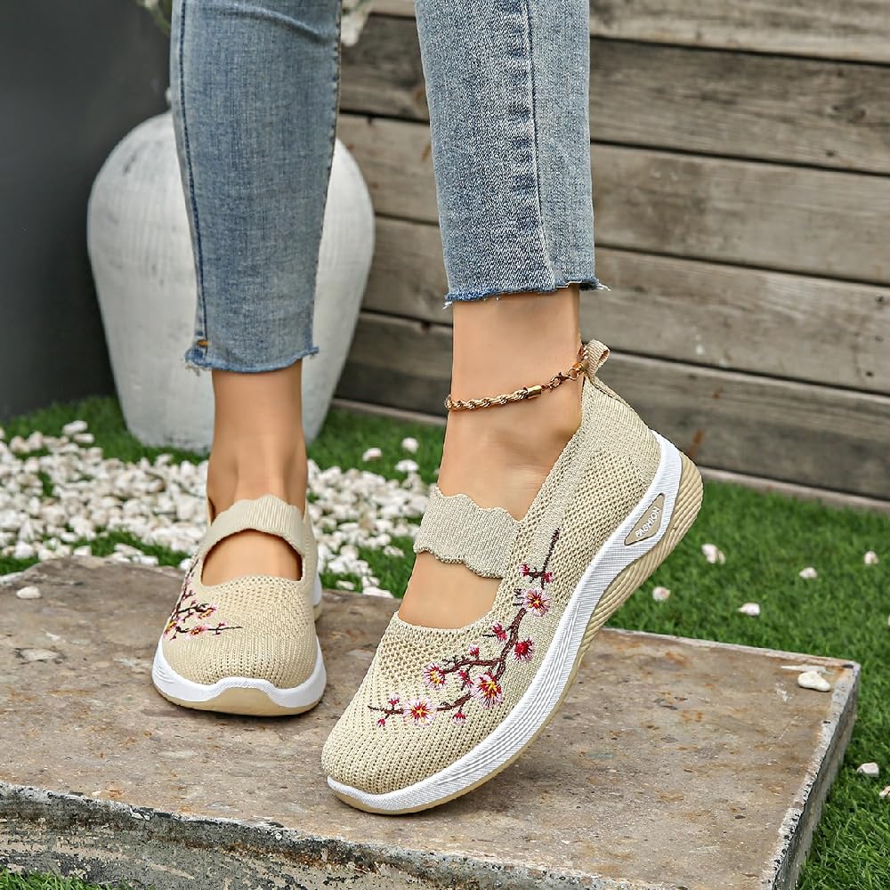 Genérico Zapatos Ortopédicos para Mujer, Verano 2025, De Tela Bordada, con Soporte para El Arco, Deportivos, Talla Grande