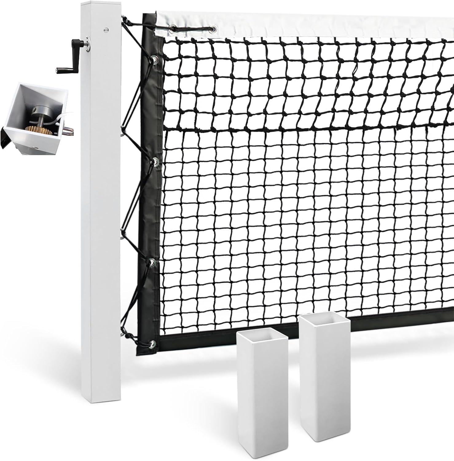 Katop Pro In-Ground Tennis Net Set: 4" Square Aluminum Posts, ITF-Compliant Heavy-Duty Net & Built-in Winder for Durable Play